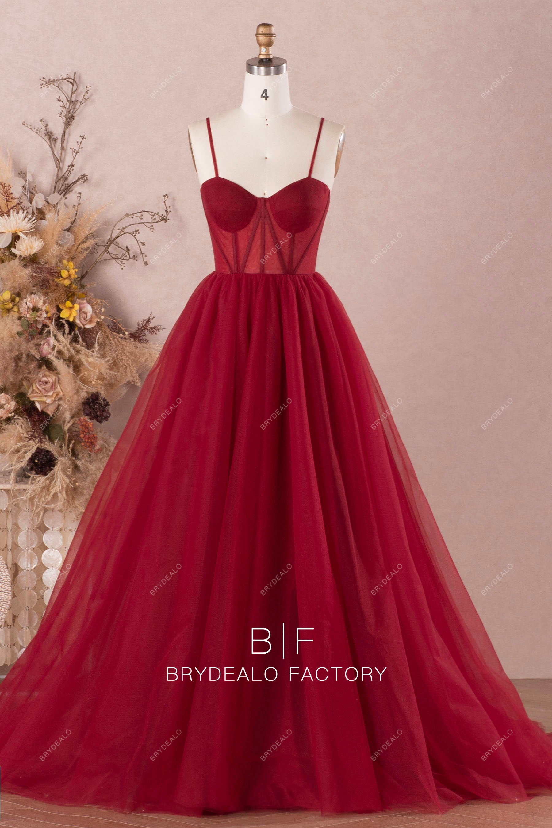 Burgundy Tulle Sweetheart Neck Sleeveless Modern Corset Prom Dress Burgundy Tulle Sweetheart Neck Sleeveless Modern Corset Prom Dress