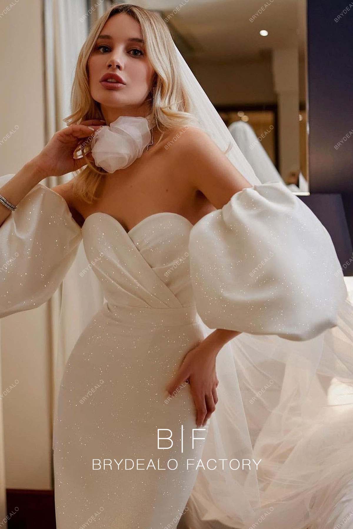 Pretty Off Shoulder Glitter Sweetheart Neck Bridal Reception Dress