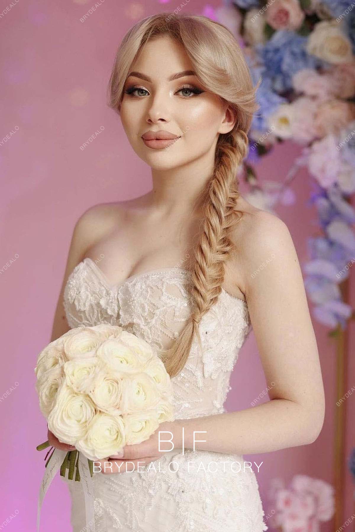 Sweetheart Neck Strapless Designer Lace Wedding Dress