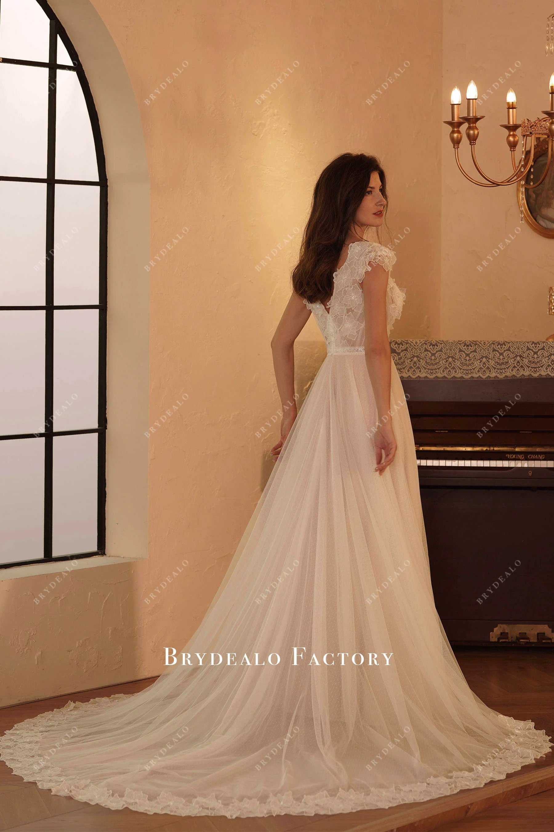 sweetheart shape long lace bridal dress