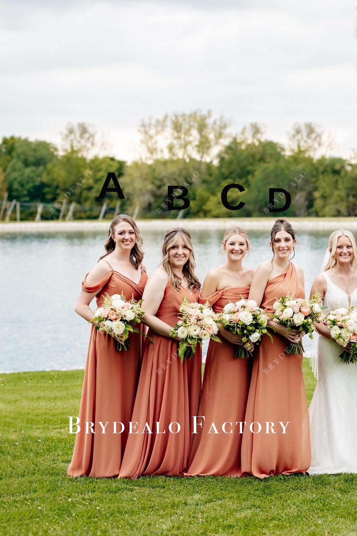 Coral Chiffon Long Mismatched Bridesmaid Dress, Dress B
