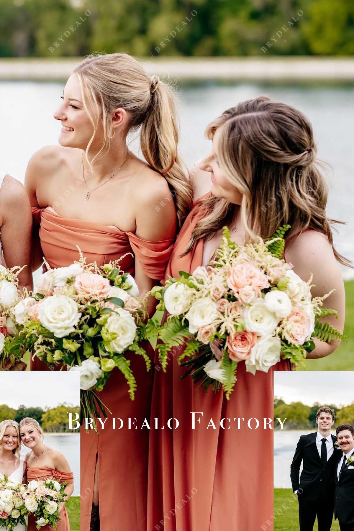 tan long mismatched bridesmaid dresses