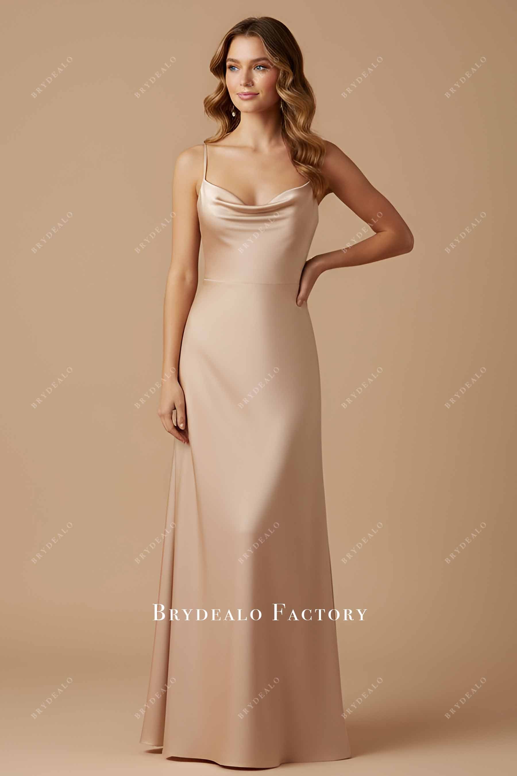Taupe Satin Cowl Neck Fit & Flare Formal Dress Taupe Satin Cowl Neck Fit & Flare Formal Dress