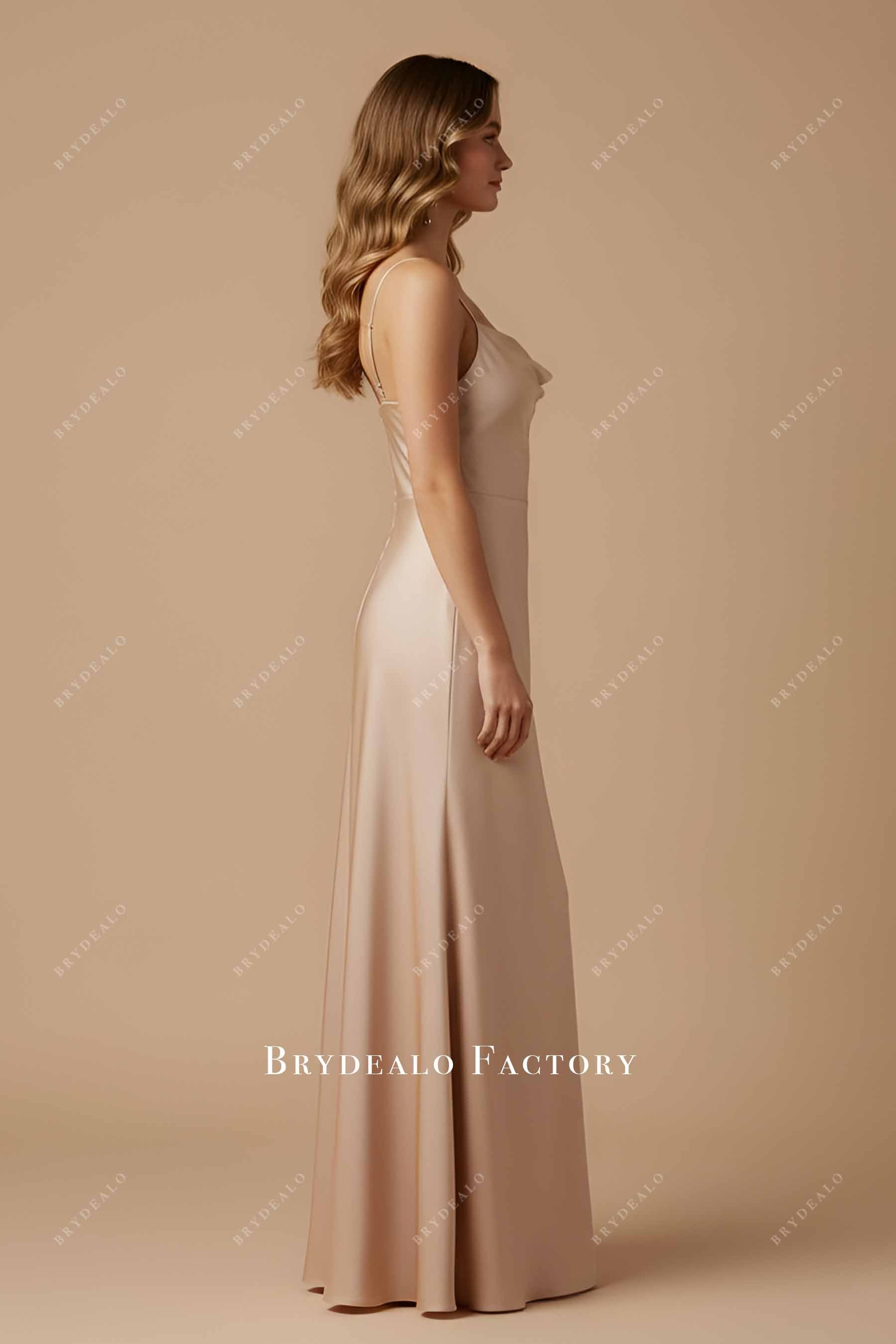 taupe floor length bridesmaid dress