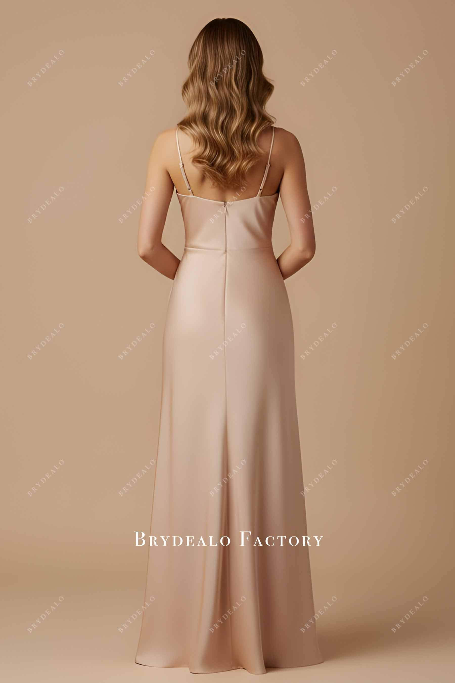taupe satin fit flare bridesmaid dress