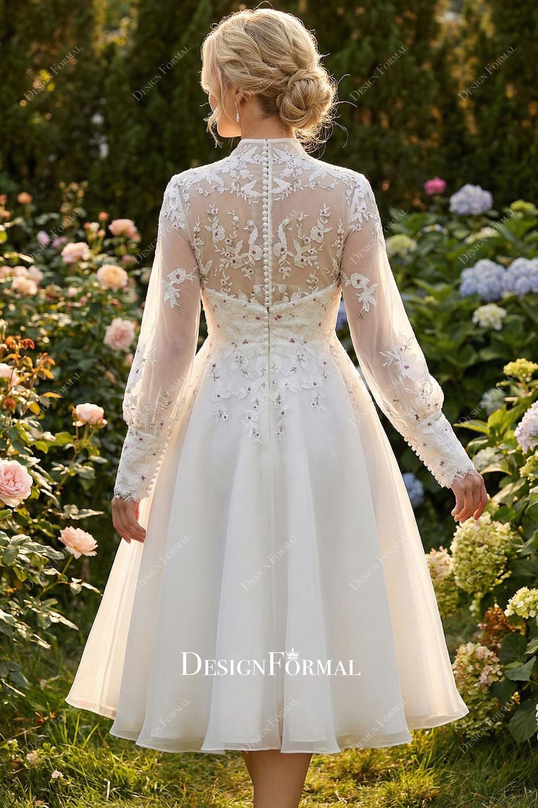 tea length A-line garden wedding dress