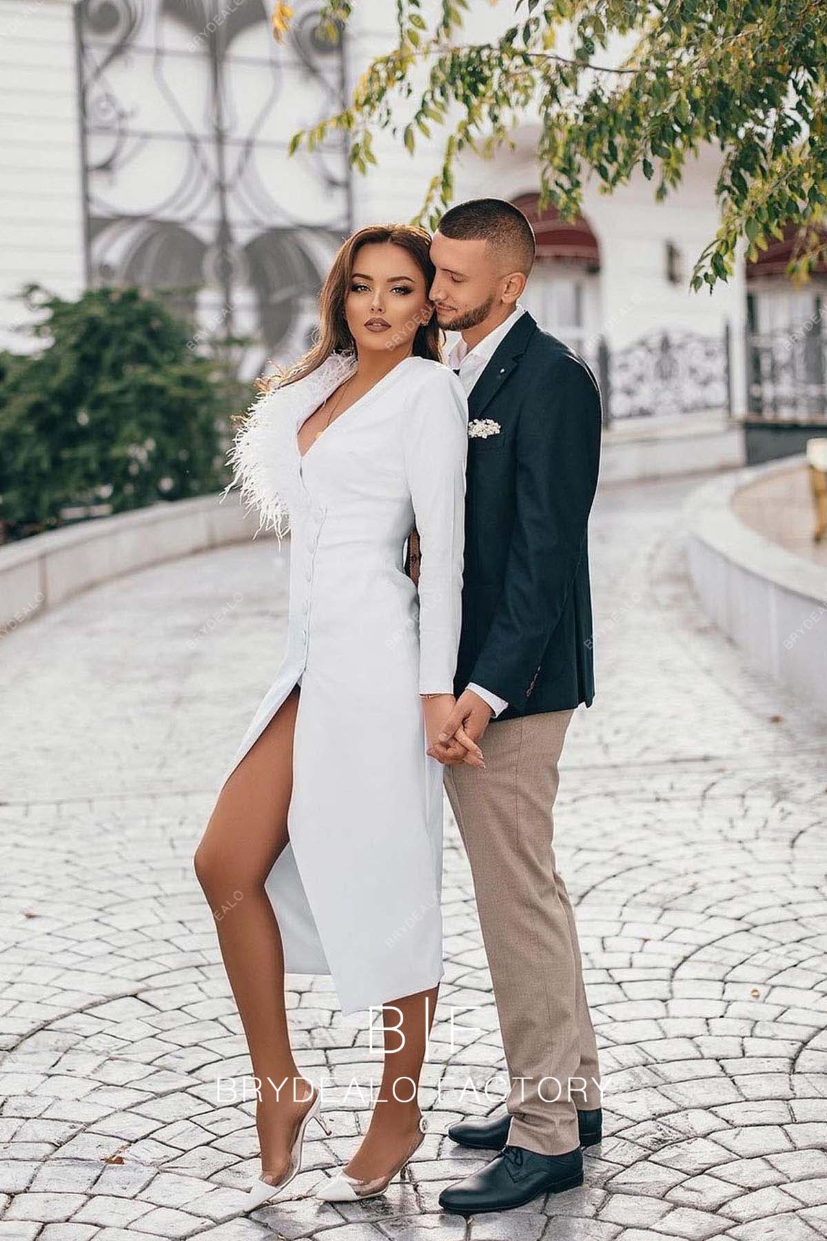 Long Sleeve Tea Length Wedding Reception Dress