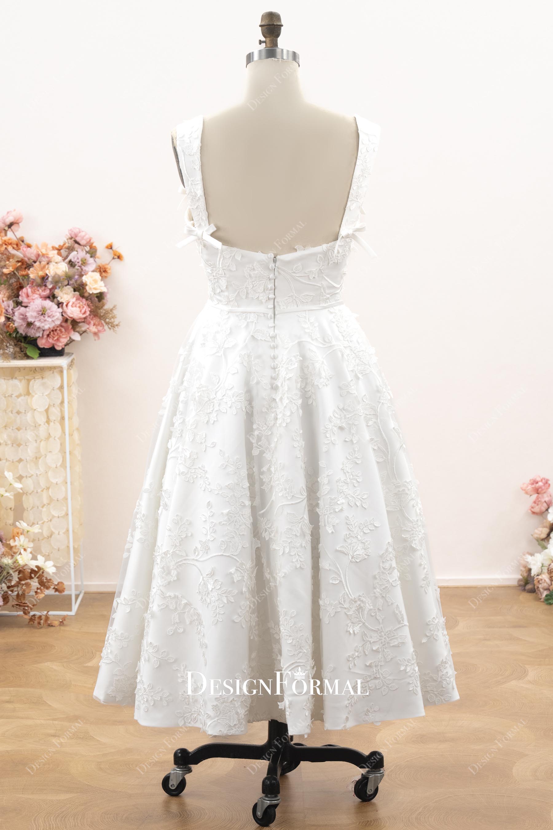 tea length classic lace wedding dress