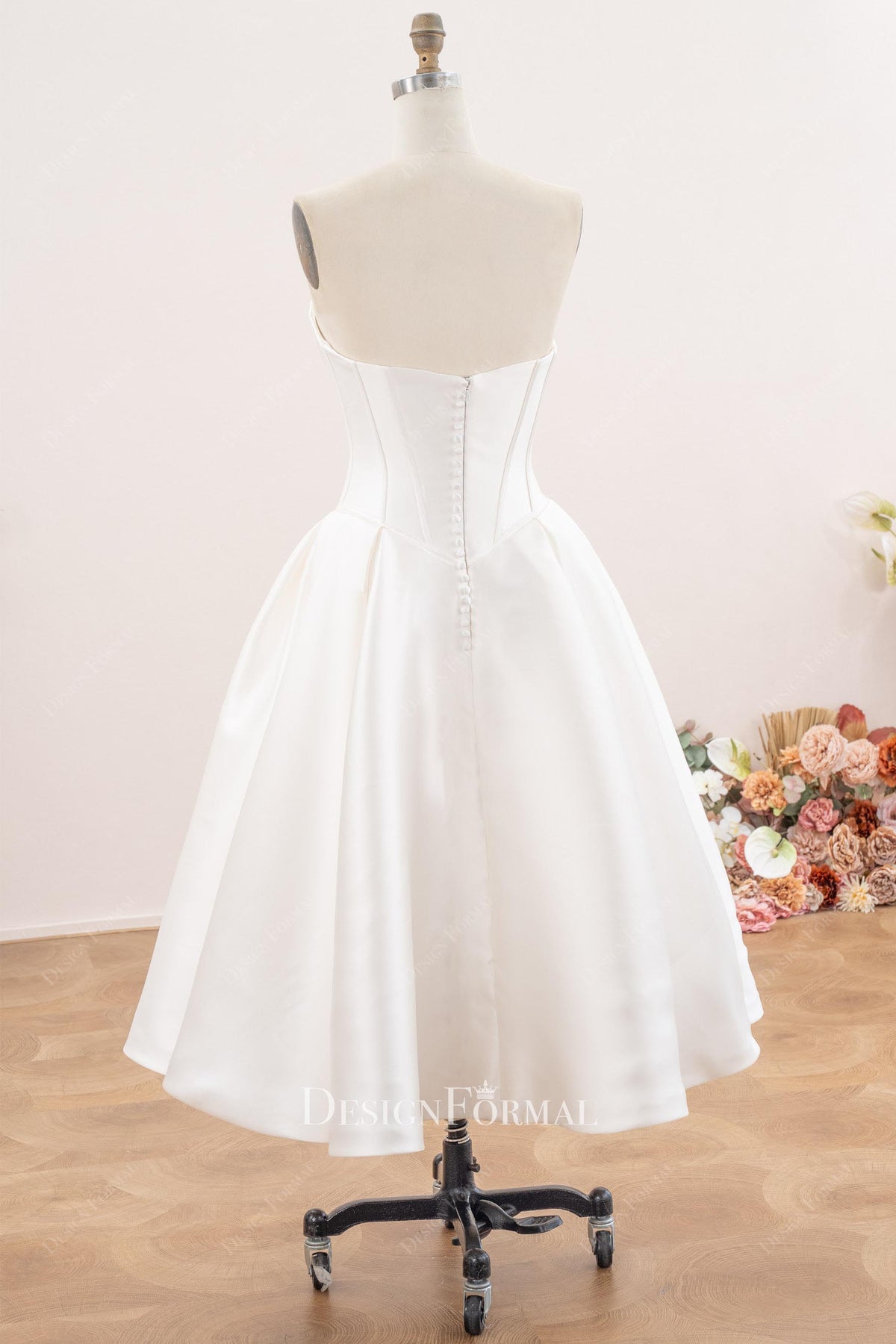 tea length Mikado wedding dress