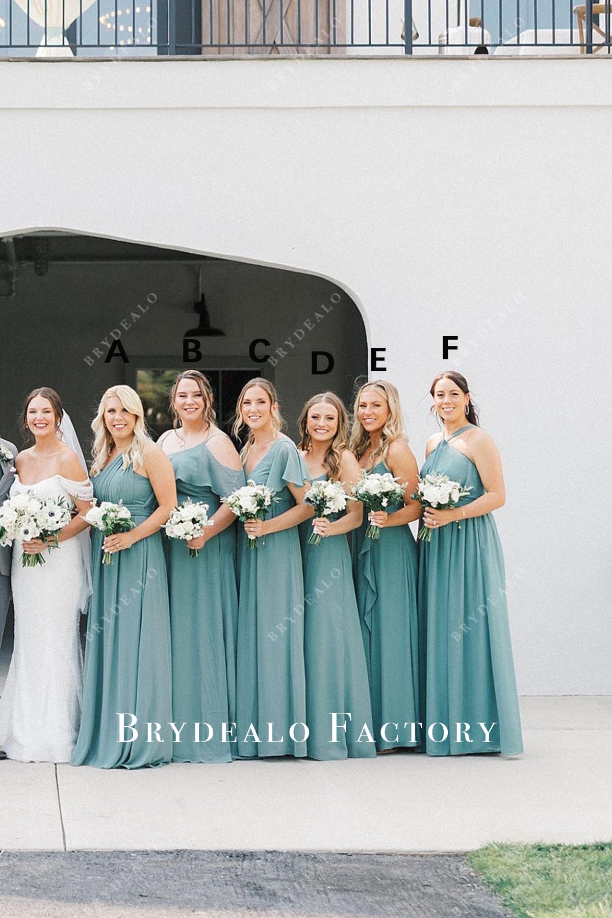 teal blue chiffon mismatched bridesmaid dresses