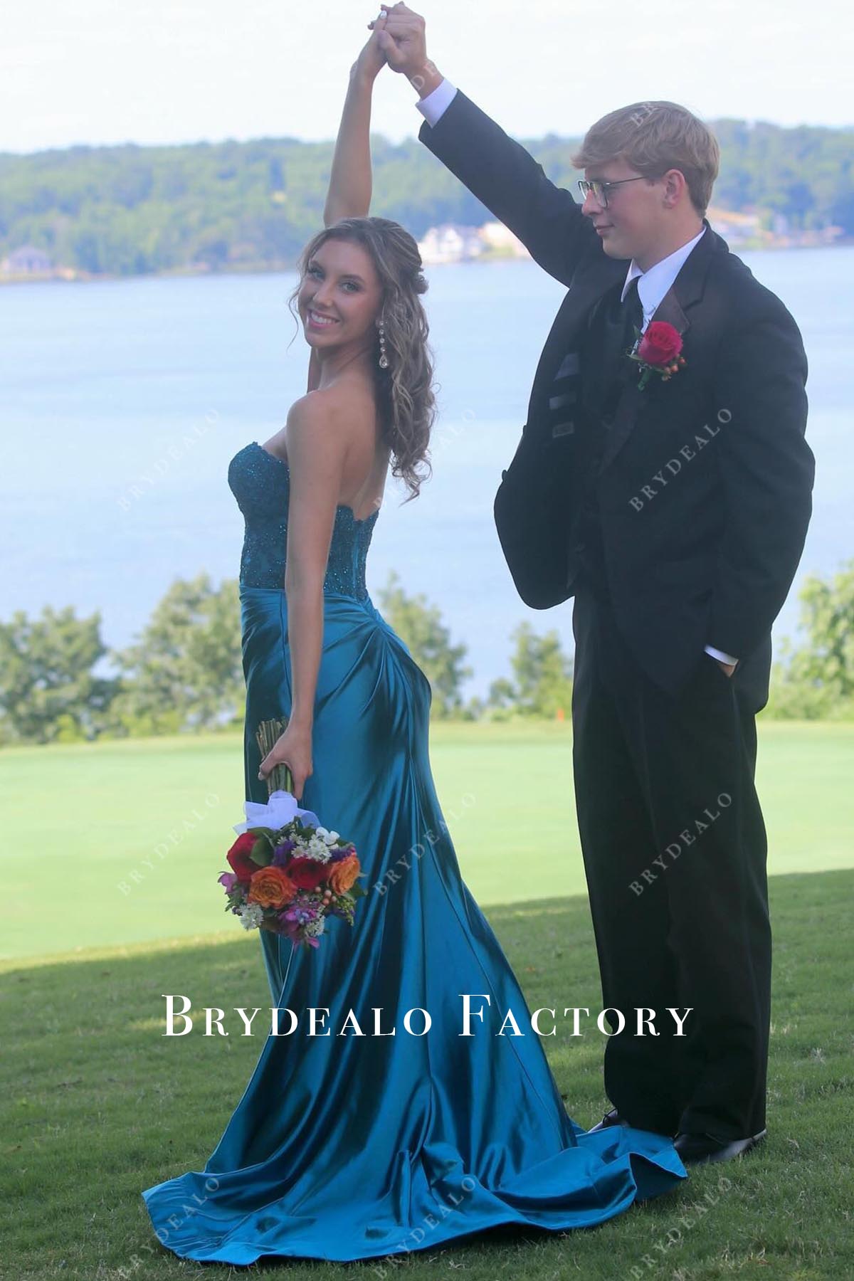 teal blue mermaid prom dress
