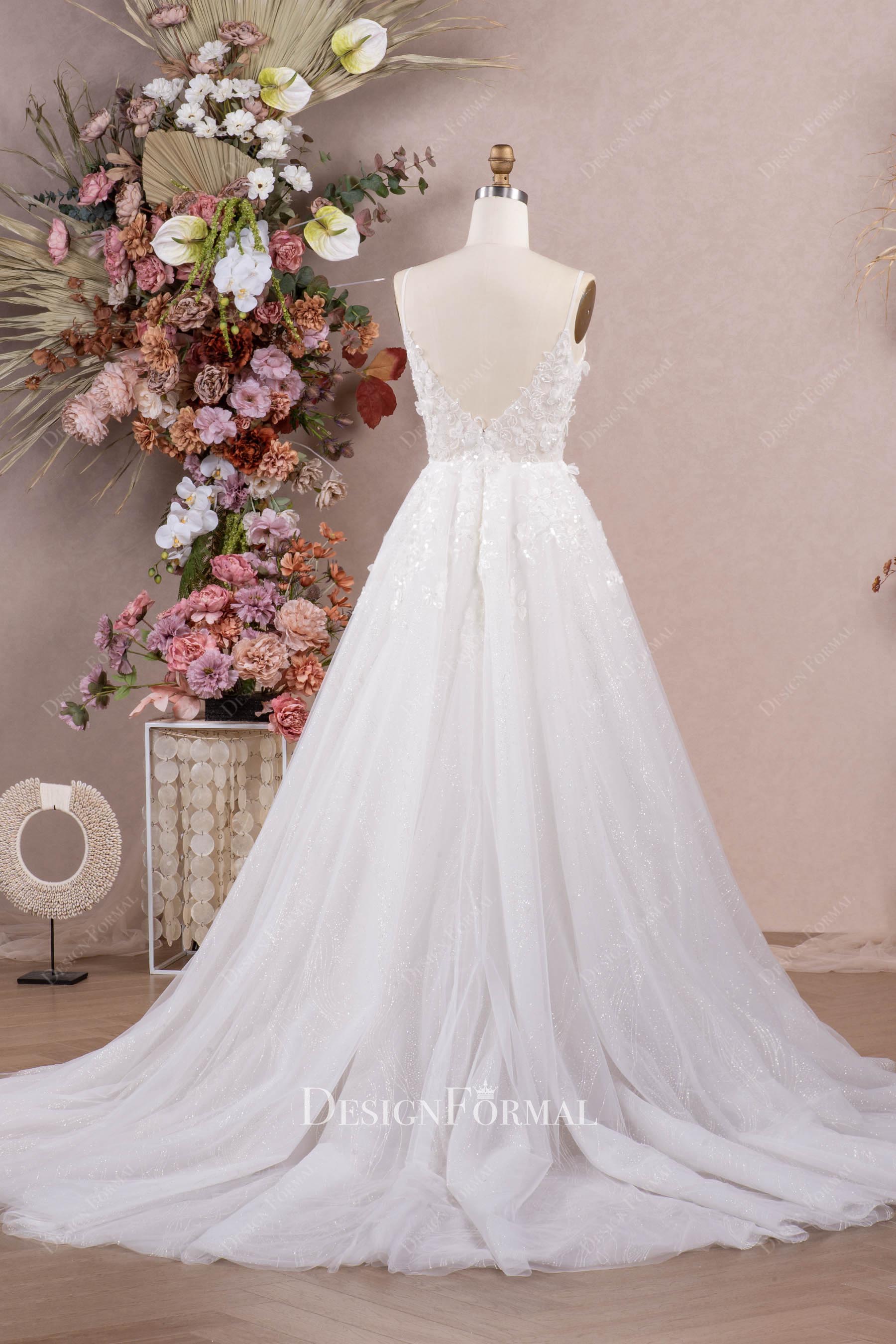 thin straps a line wedding dress
