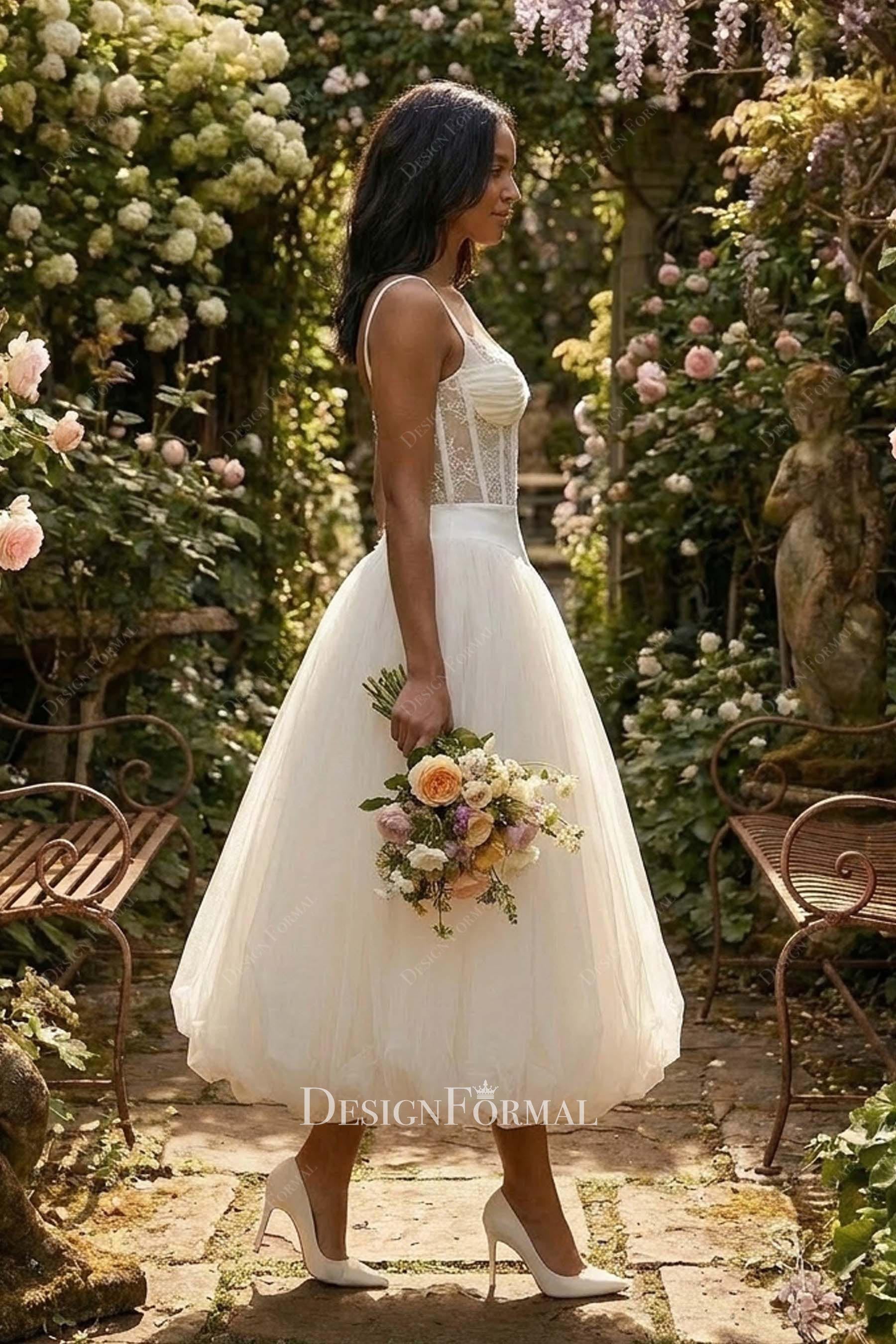 thin straps lace tulle wedding dress