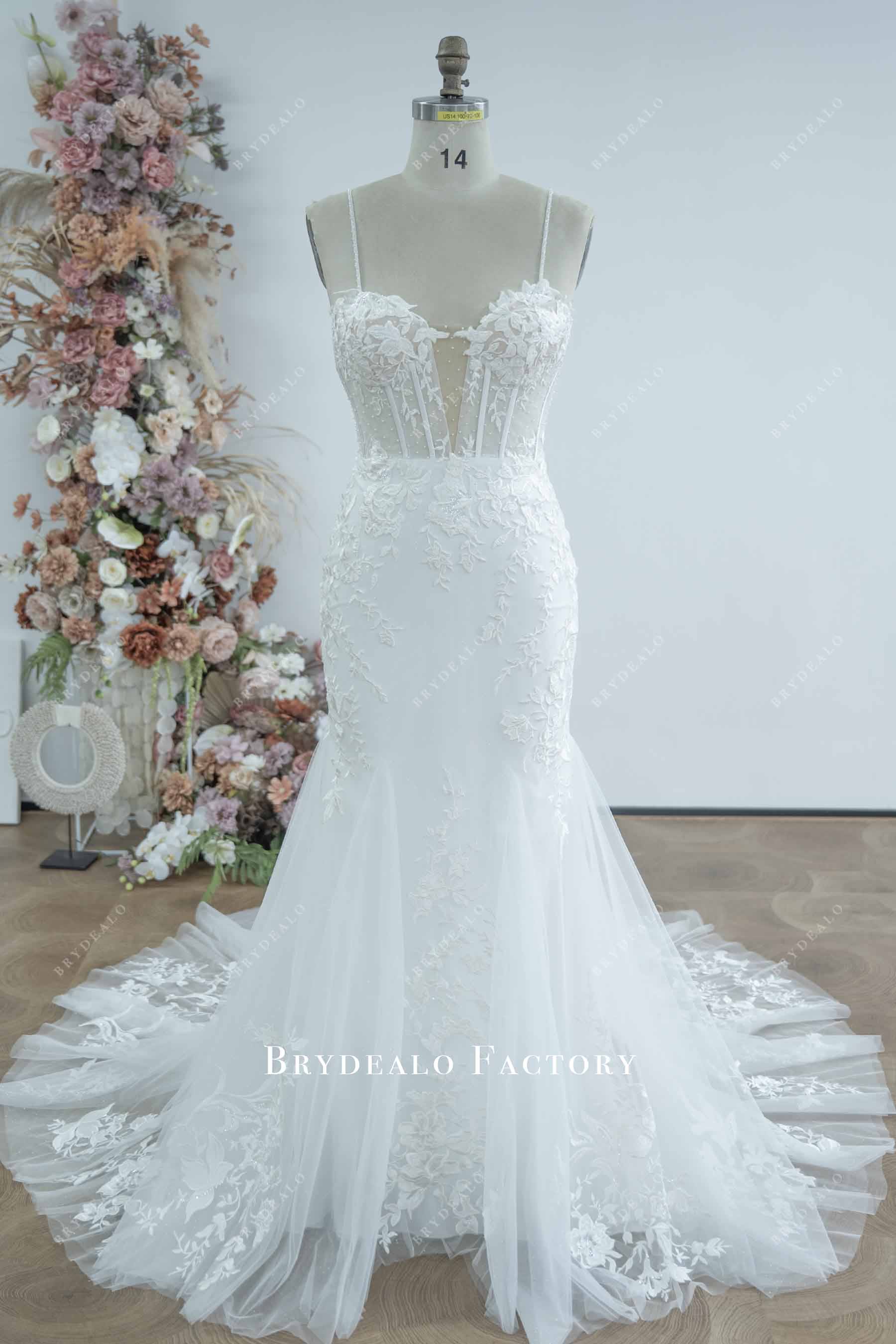 thin straps mermaid wedding dress