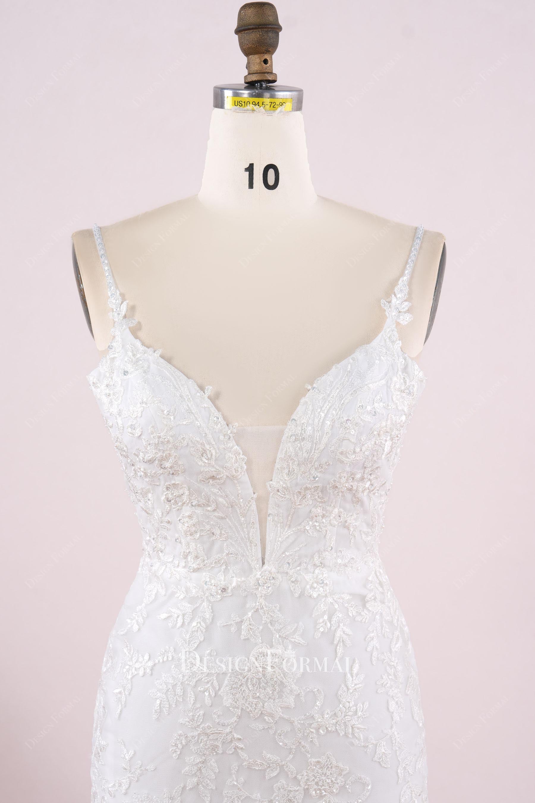 thin straps plunging neck bridal dress