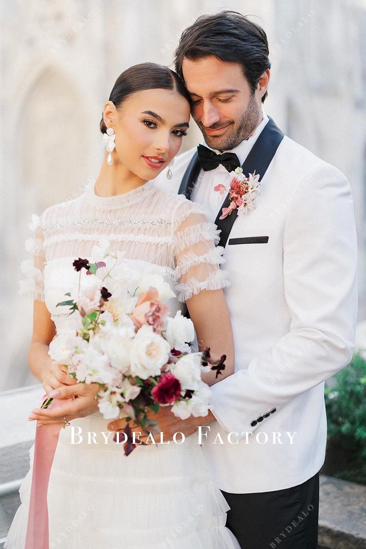 tiered sleeves wedding dress