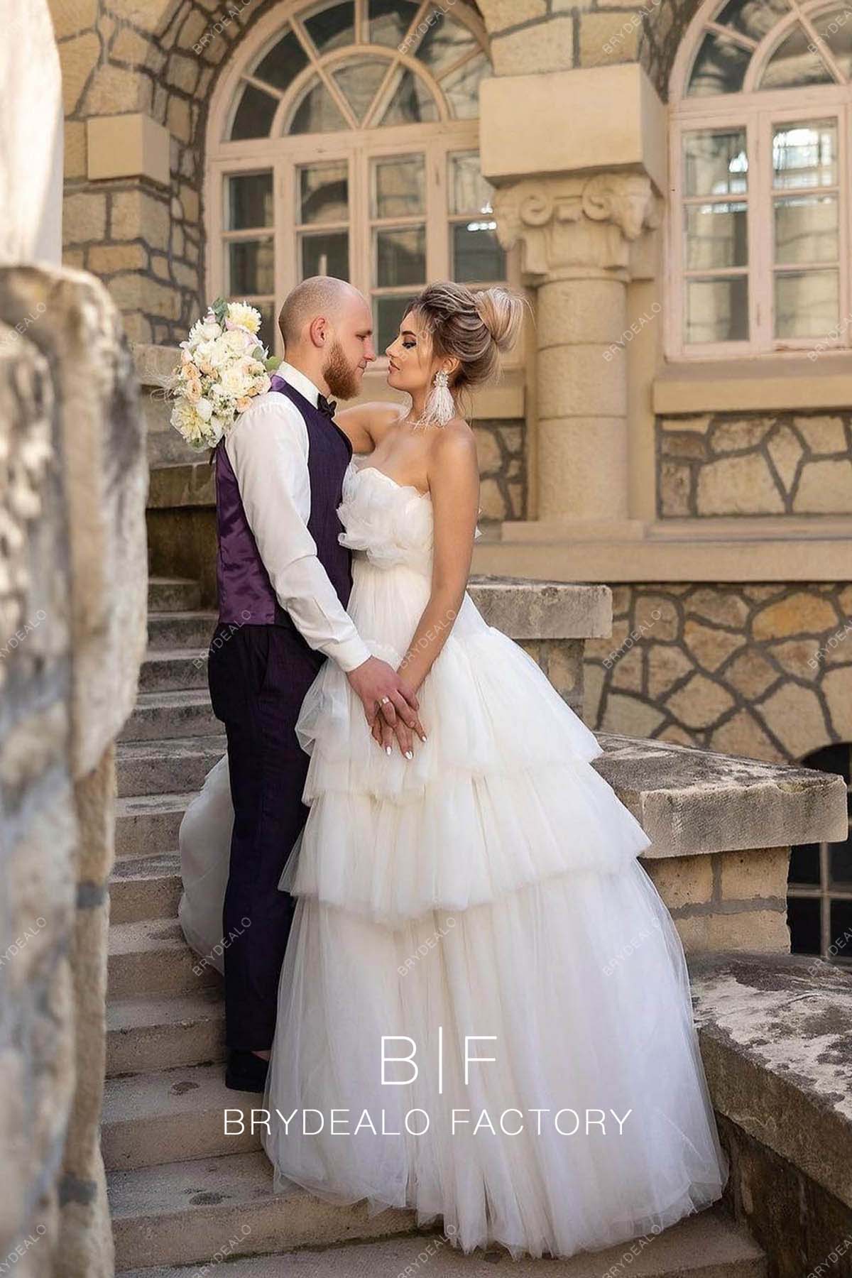 Ivory Strapless Designer Tulle Princess Tiered Wedding Ball Gown, Ivory Ivory Strapless Designer Tulle Princess Tiered Wedding Ball Gown, Ivory
