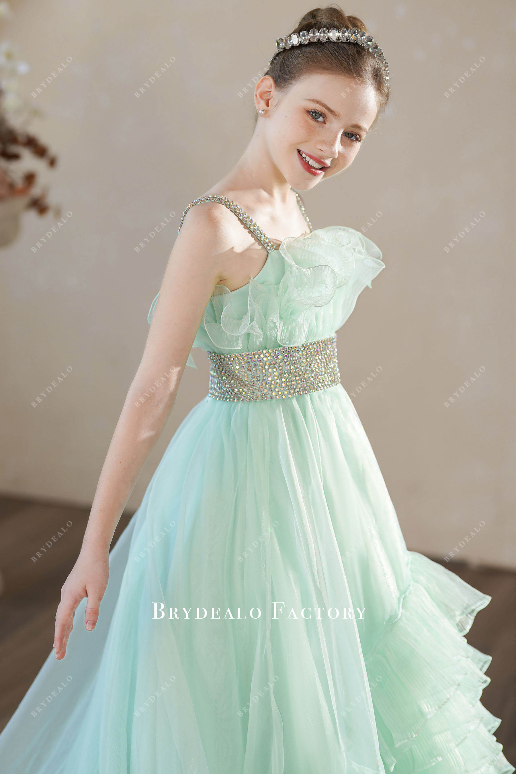 tiffany green organza rhinestones junior pageant dress