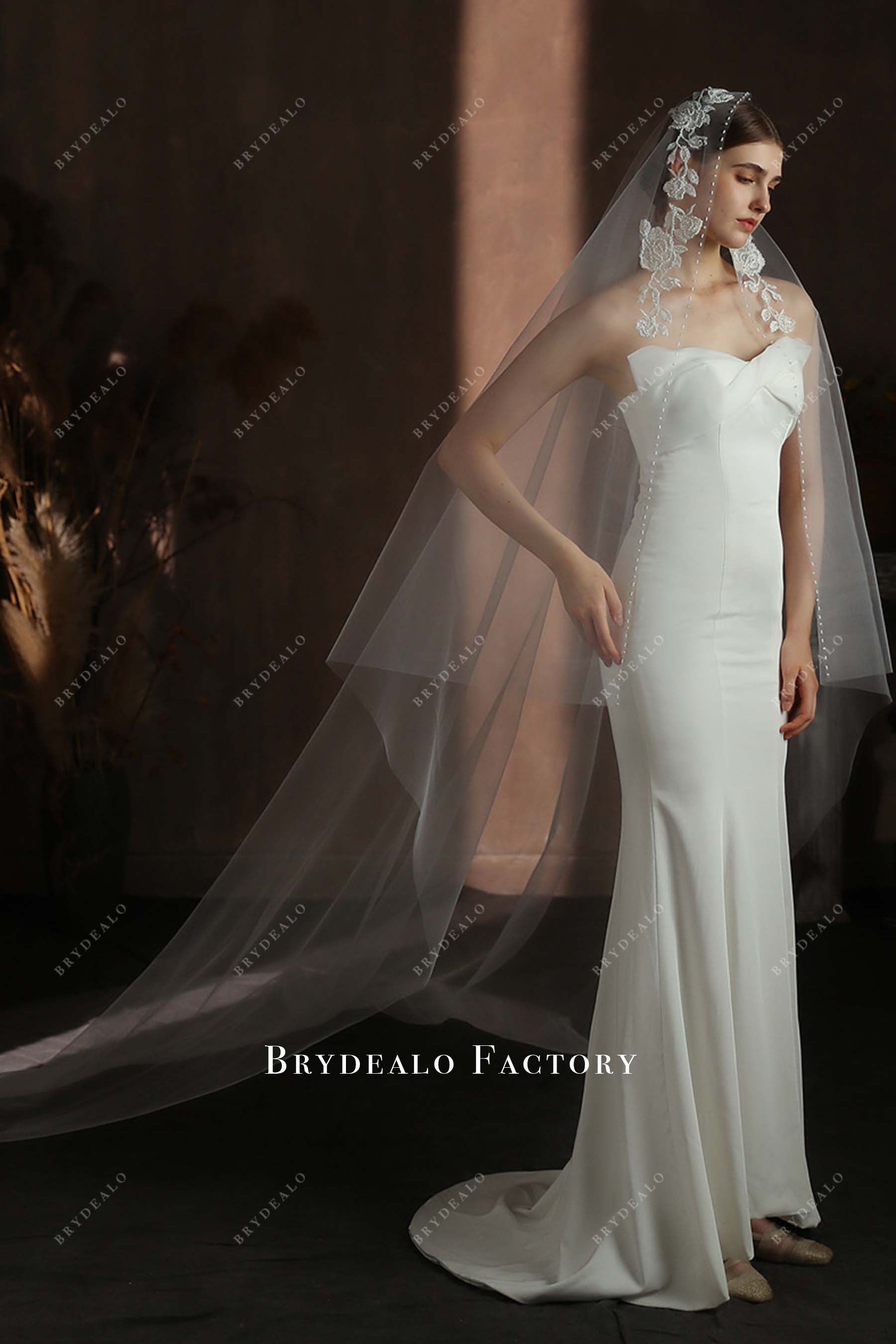 tulle lace appliques bridal veil