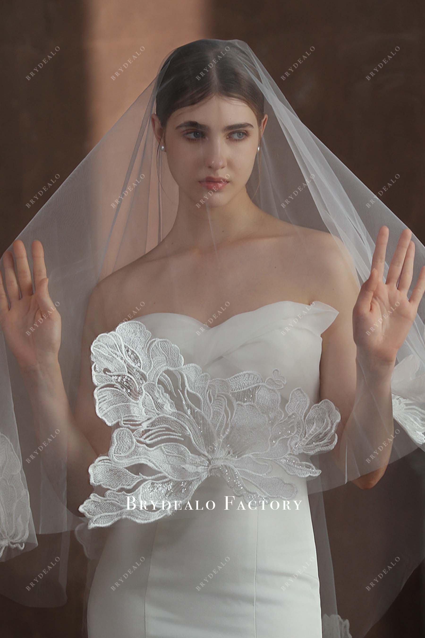 tulle lace appliques sequined bridal veil