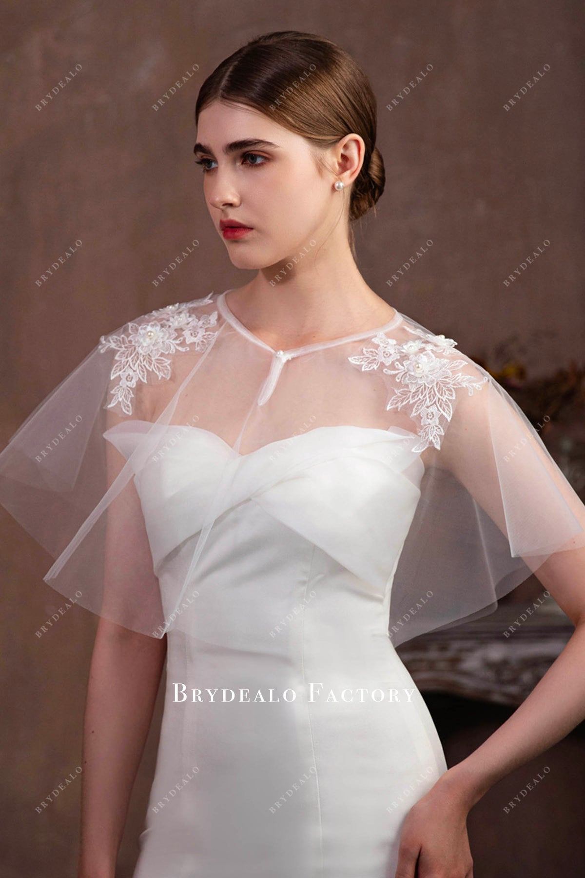 tulle lace bridal cape