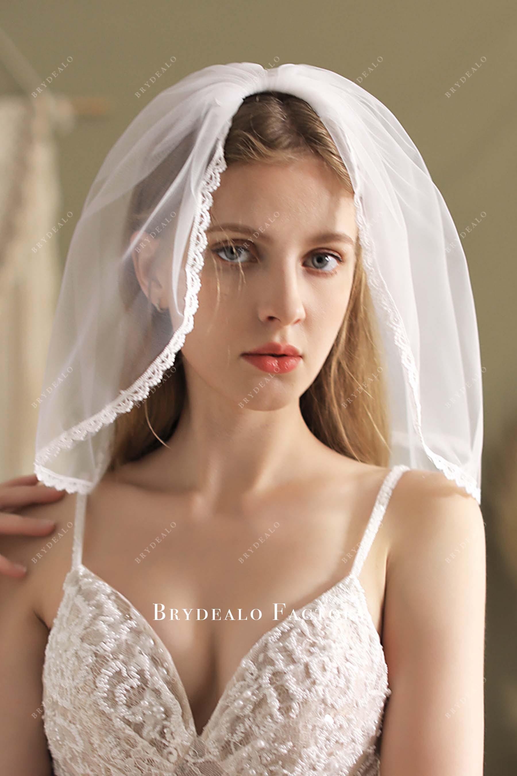 tulle lace edge bridal veil