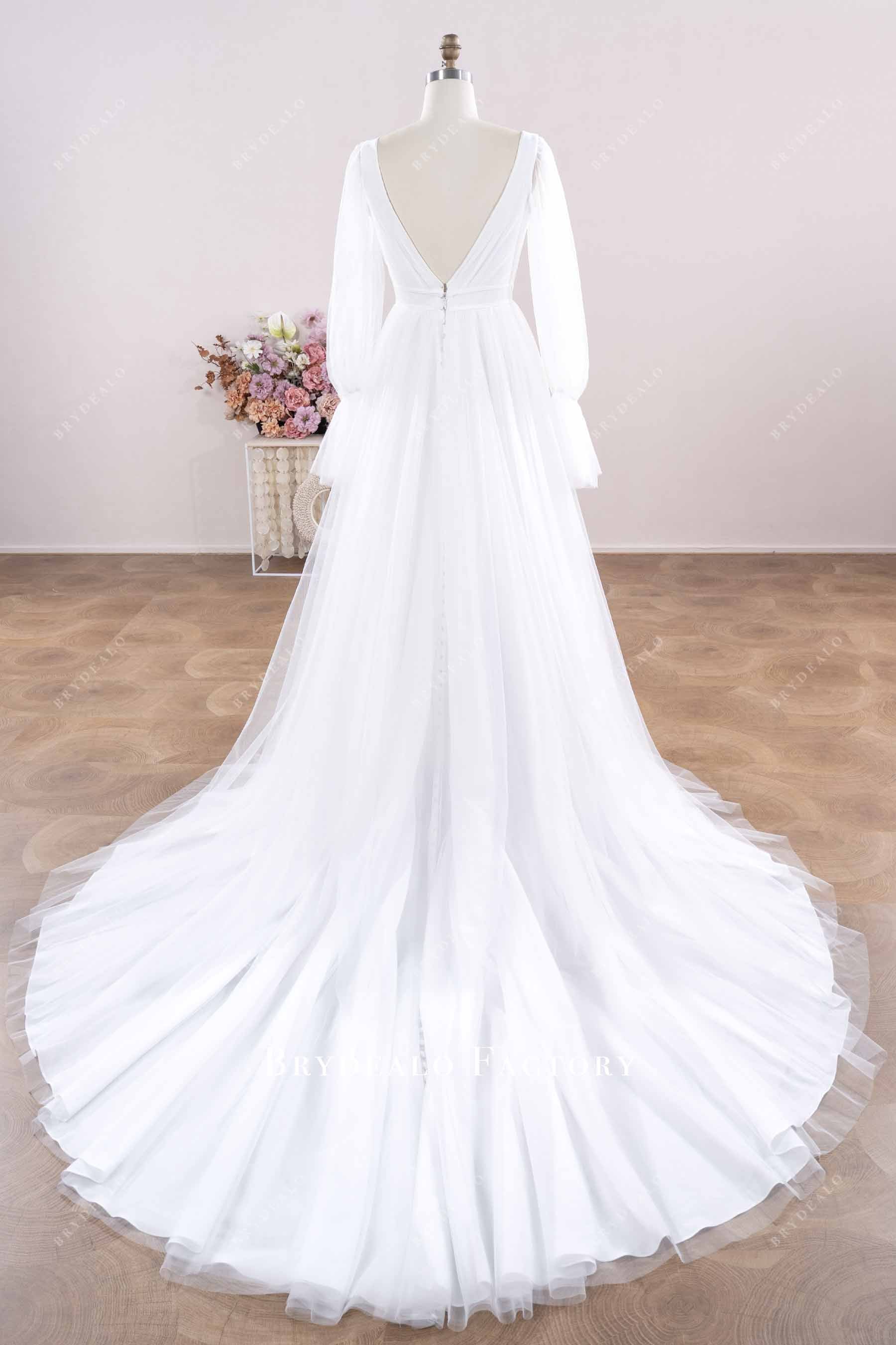 tulle long train wedding dress