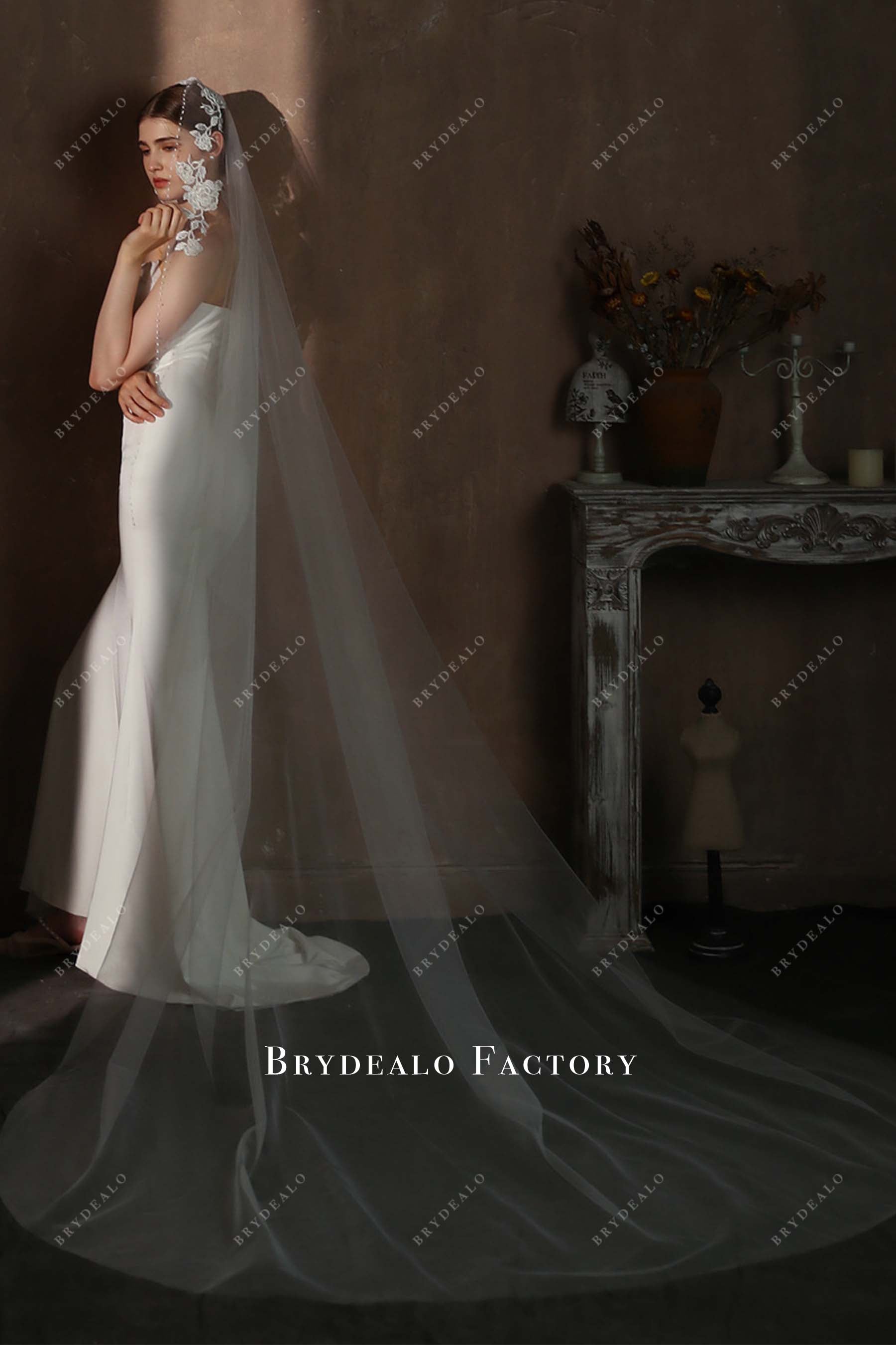 tulle raw cut bridal veil