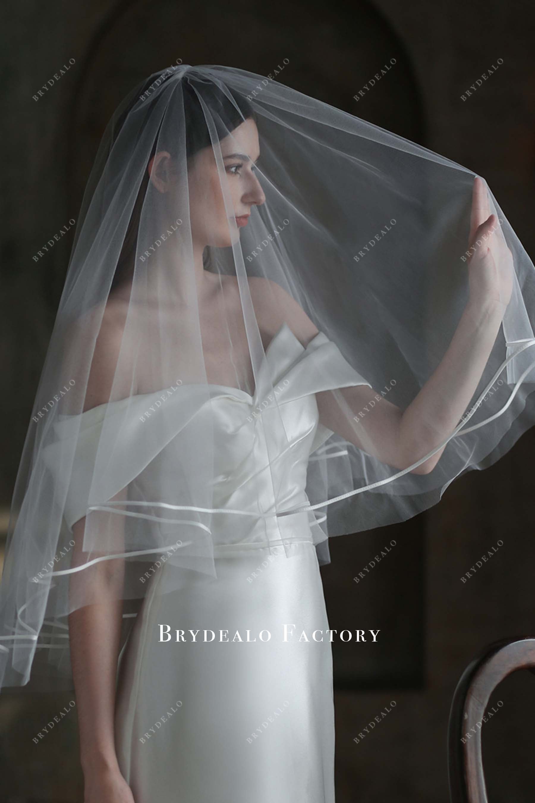tulle with satin trim bridal veil