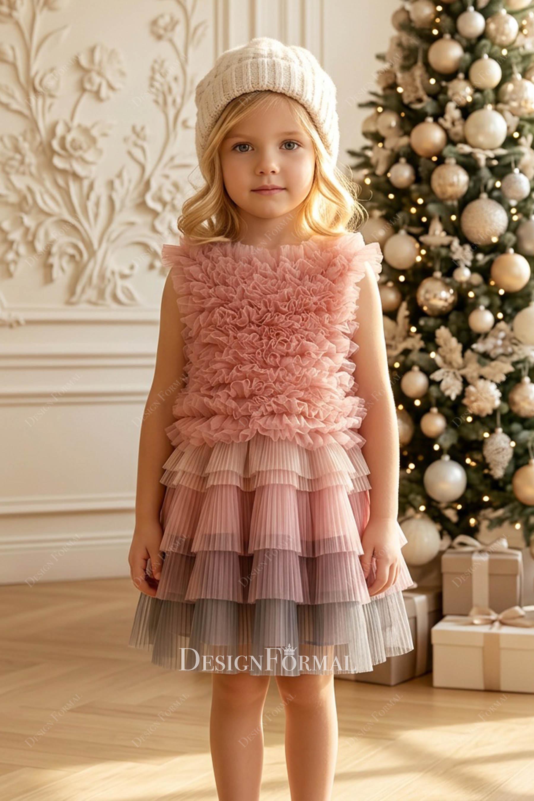 two piece ruffled kids formal dress