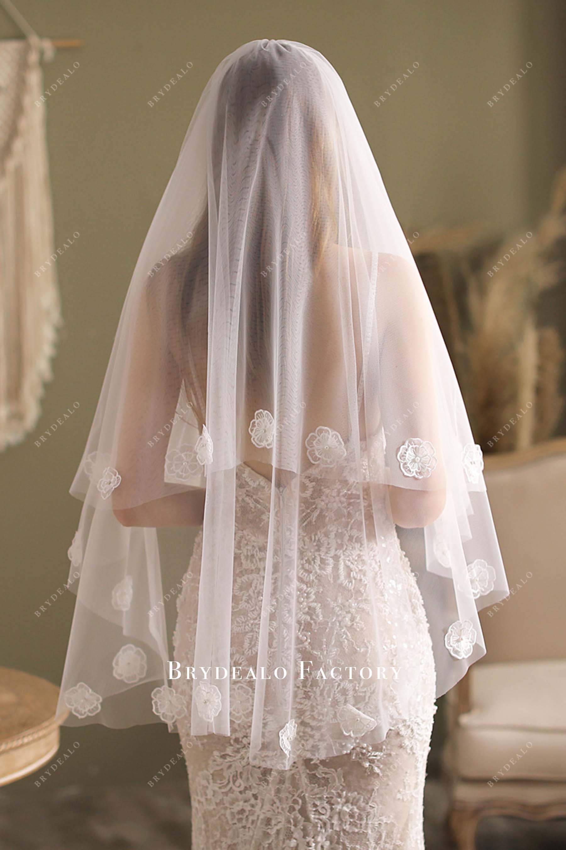 two tier 3d floral bridal veil