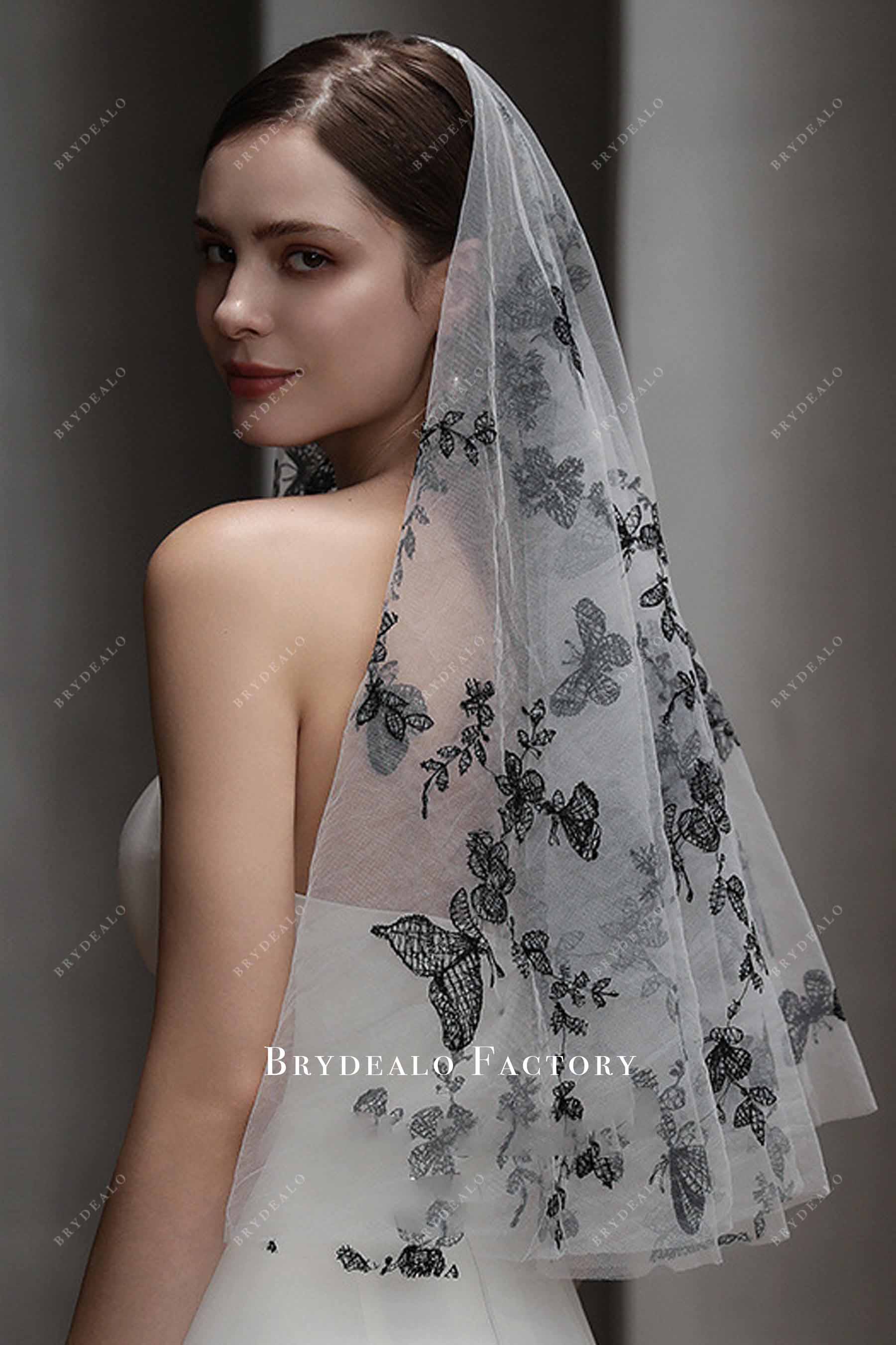 two tier black butterfly veil