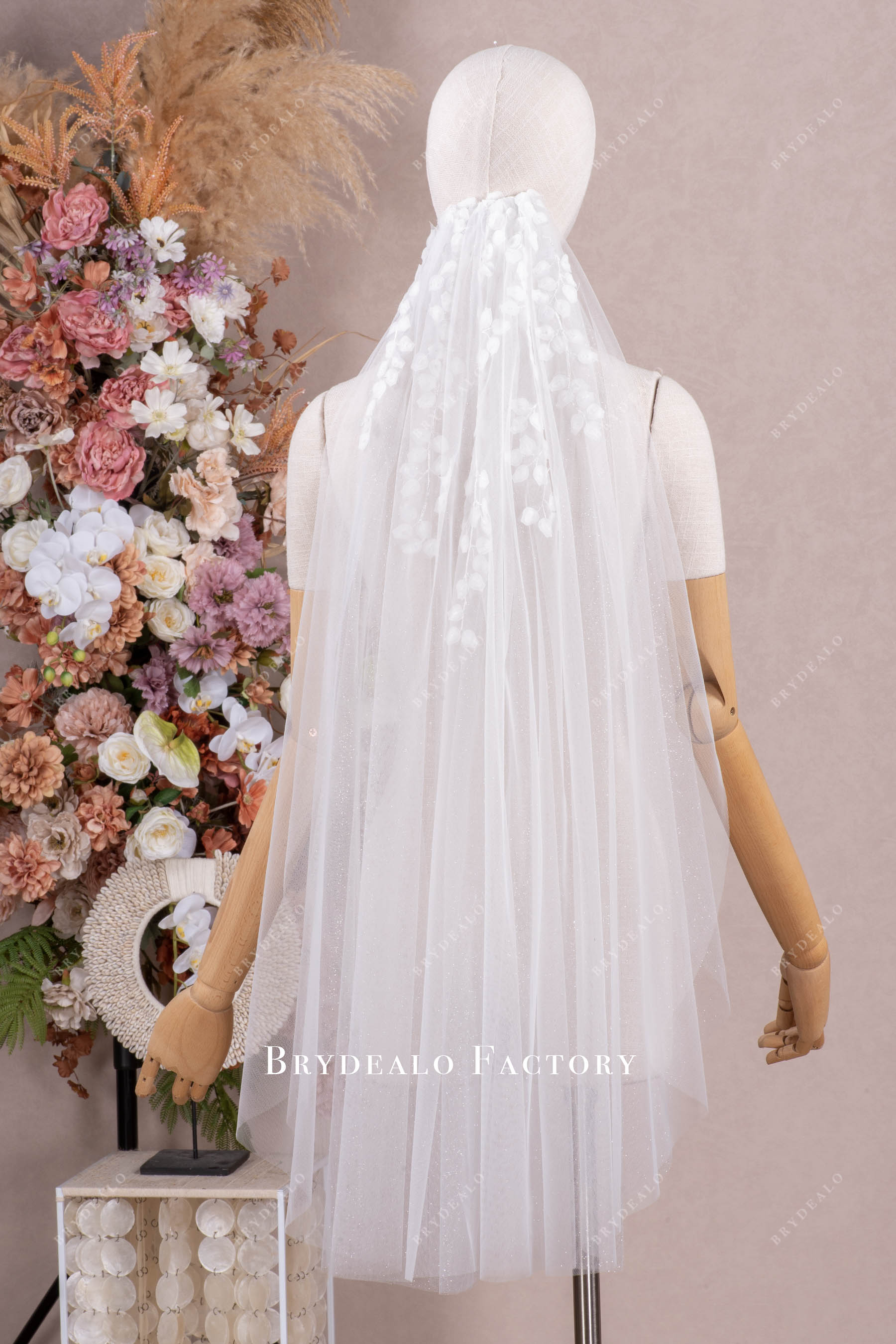 two tier shimmery lace tulle veil