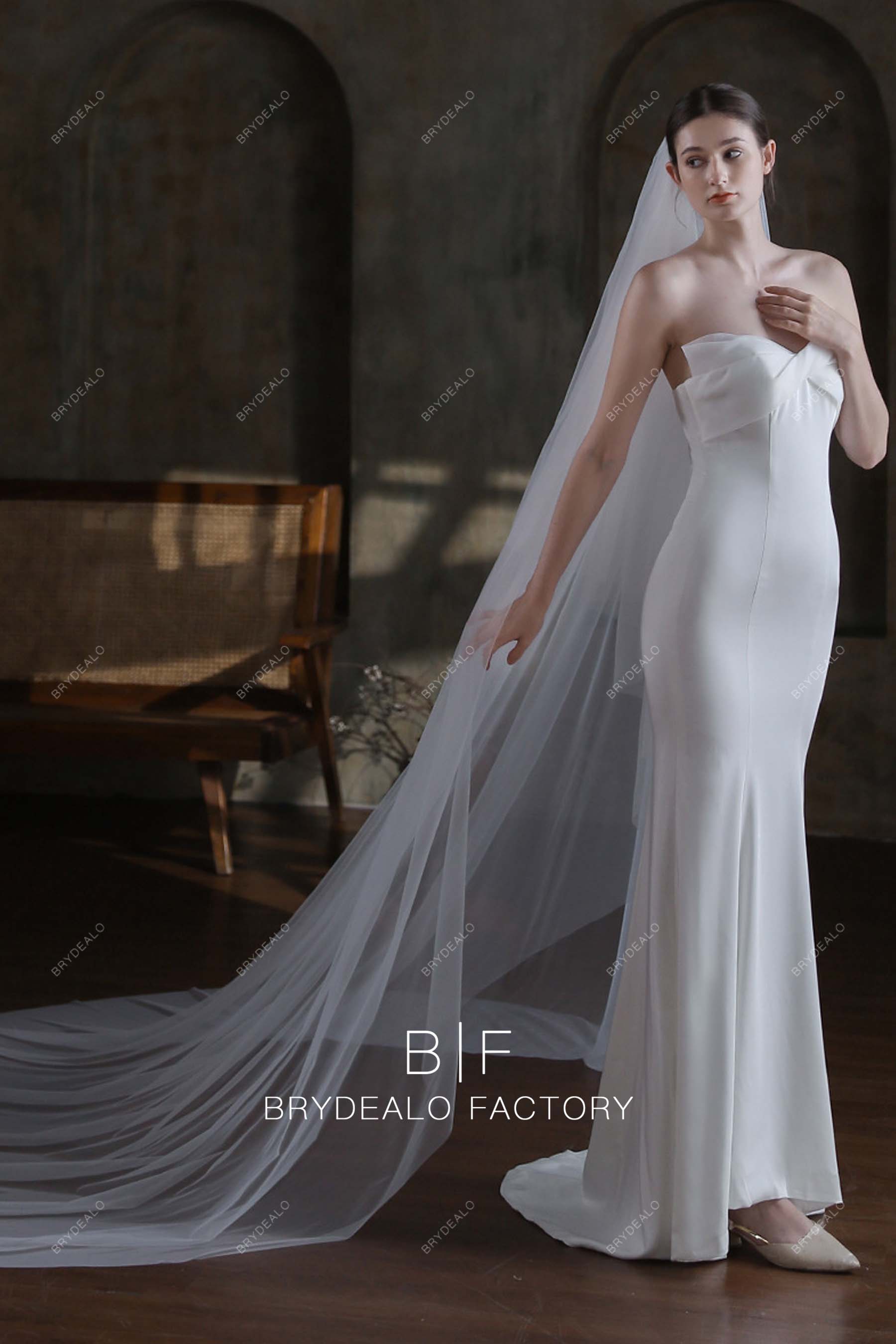 two tier tulle long bridal veil