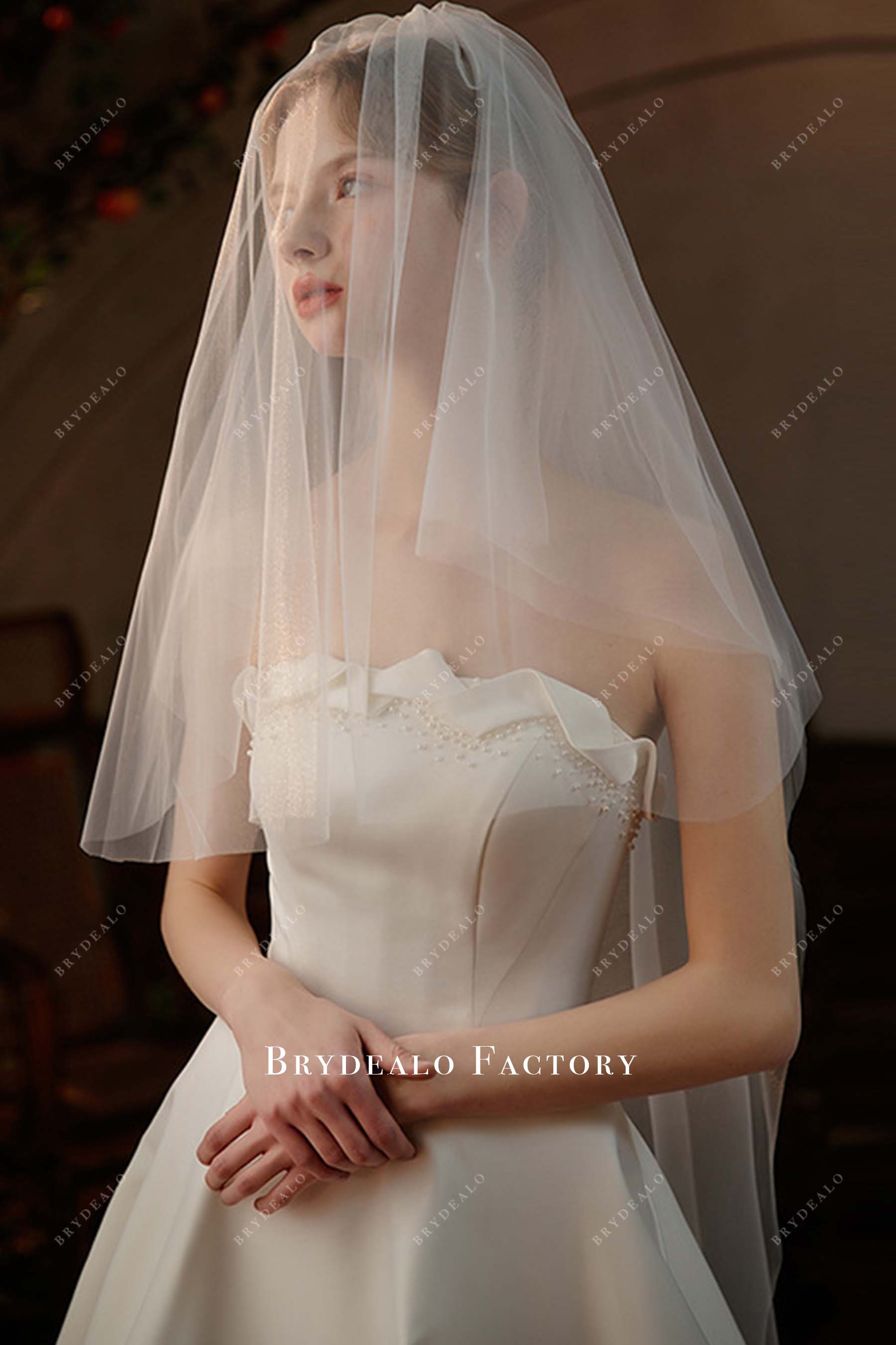 two tier tulle with comb bridal veil