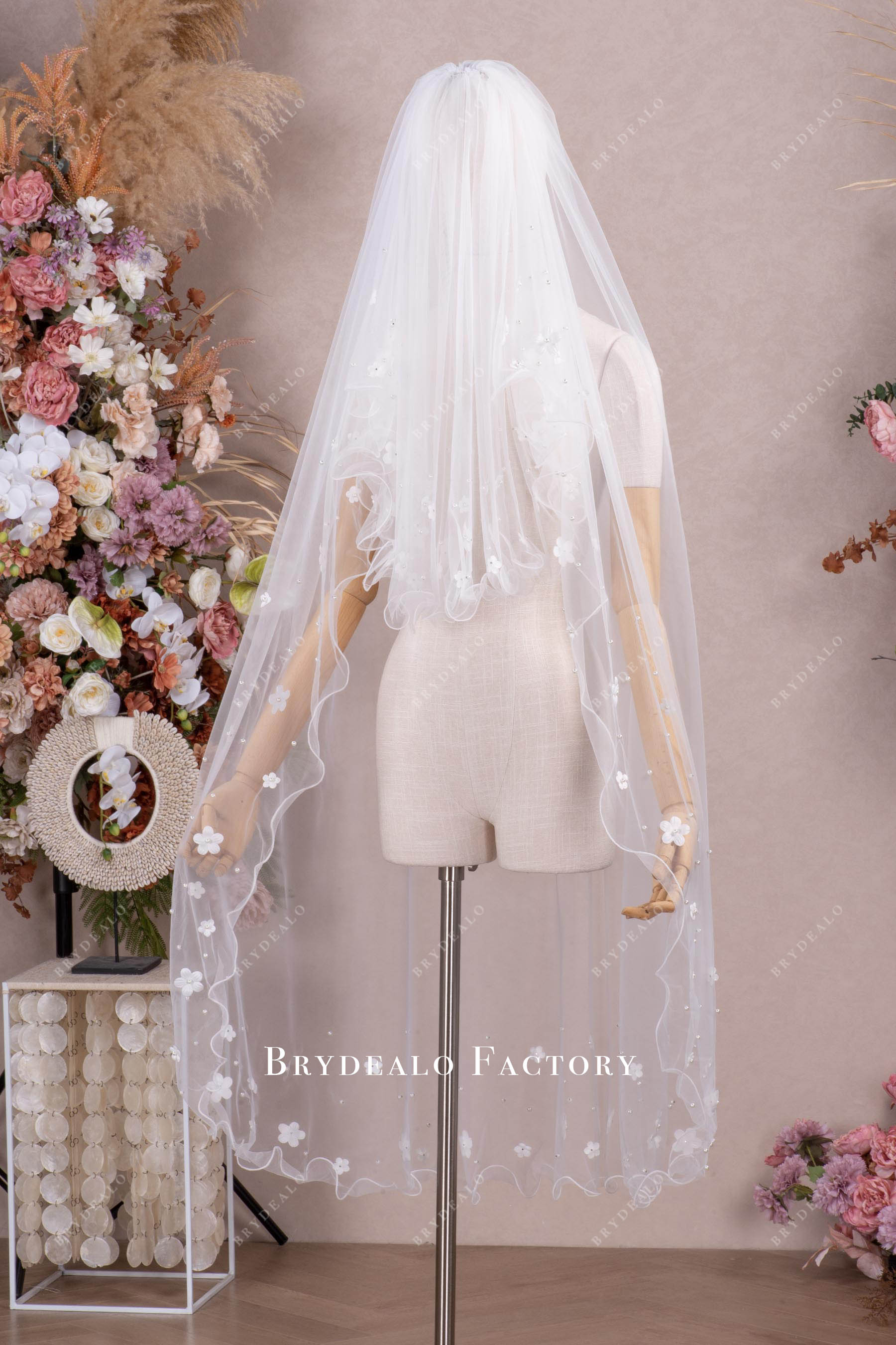 two tier waltz length tulle veil