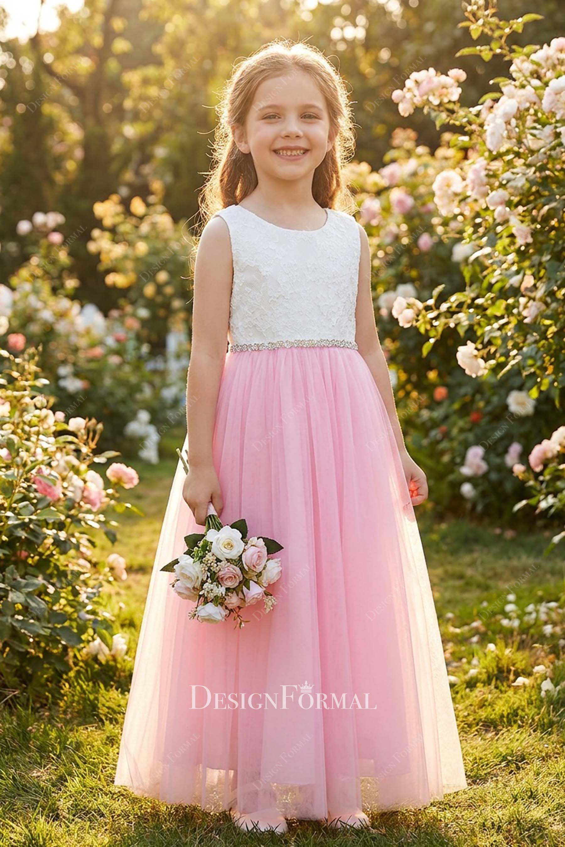 two tone a line flower girl dress