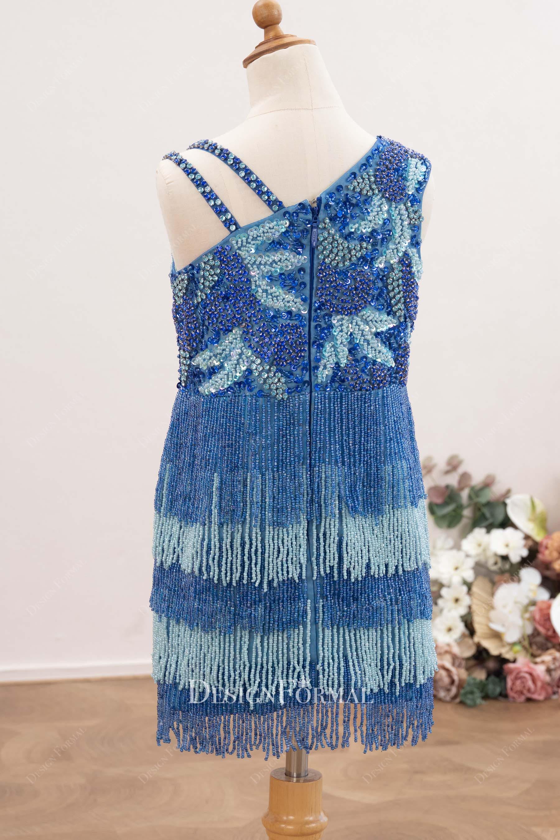 two tone beaded asymmetrical pageant dress