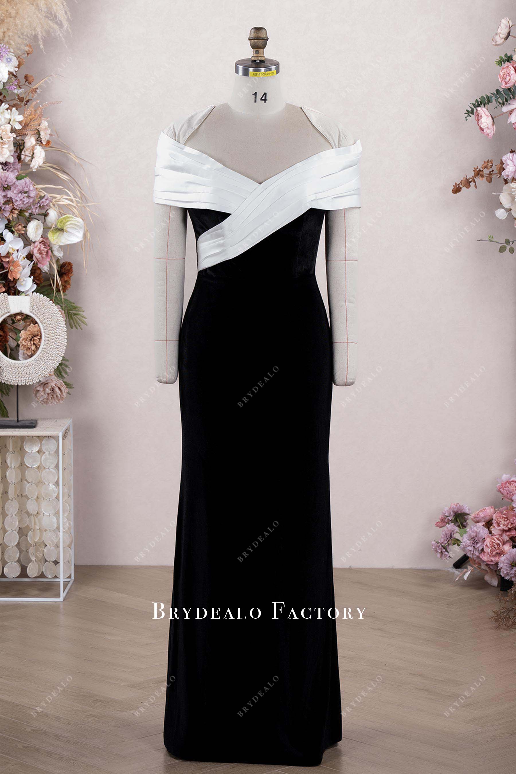 Two-Tone Off-Shoulder Fit And Flare Evening Gown