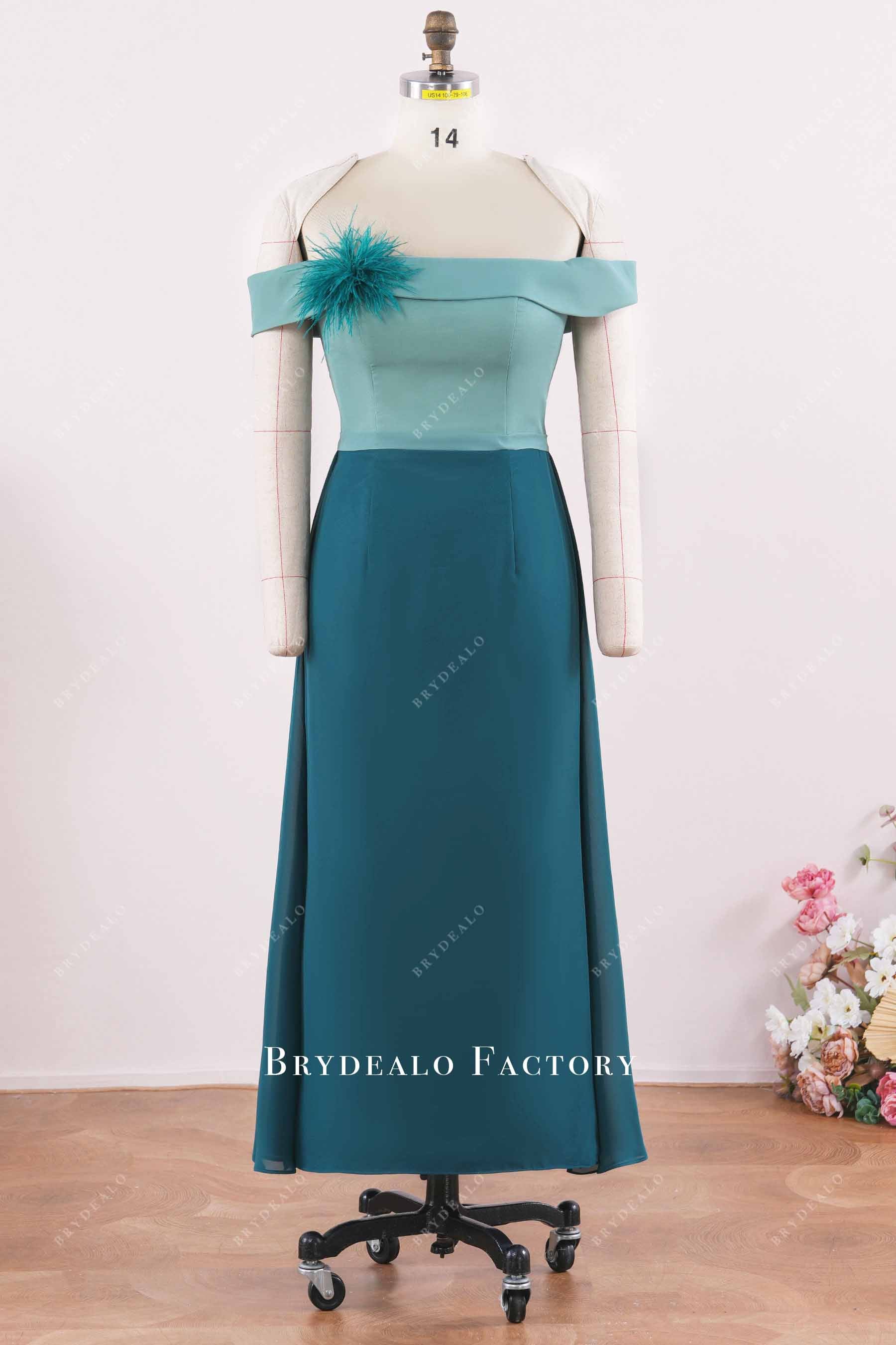 two tone off shoulder mother of bride dress