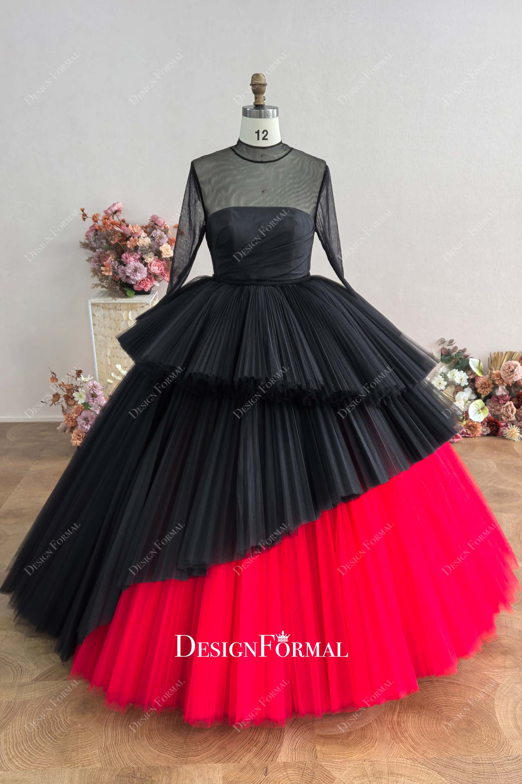Custom Black Red Tiered Ball Gown Gothic Prom Wedding Dress Custom Black Red Tiered Ball Gown Gothic Prom Wedding Dress