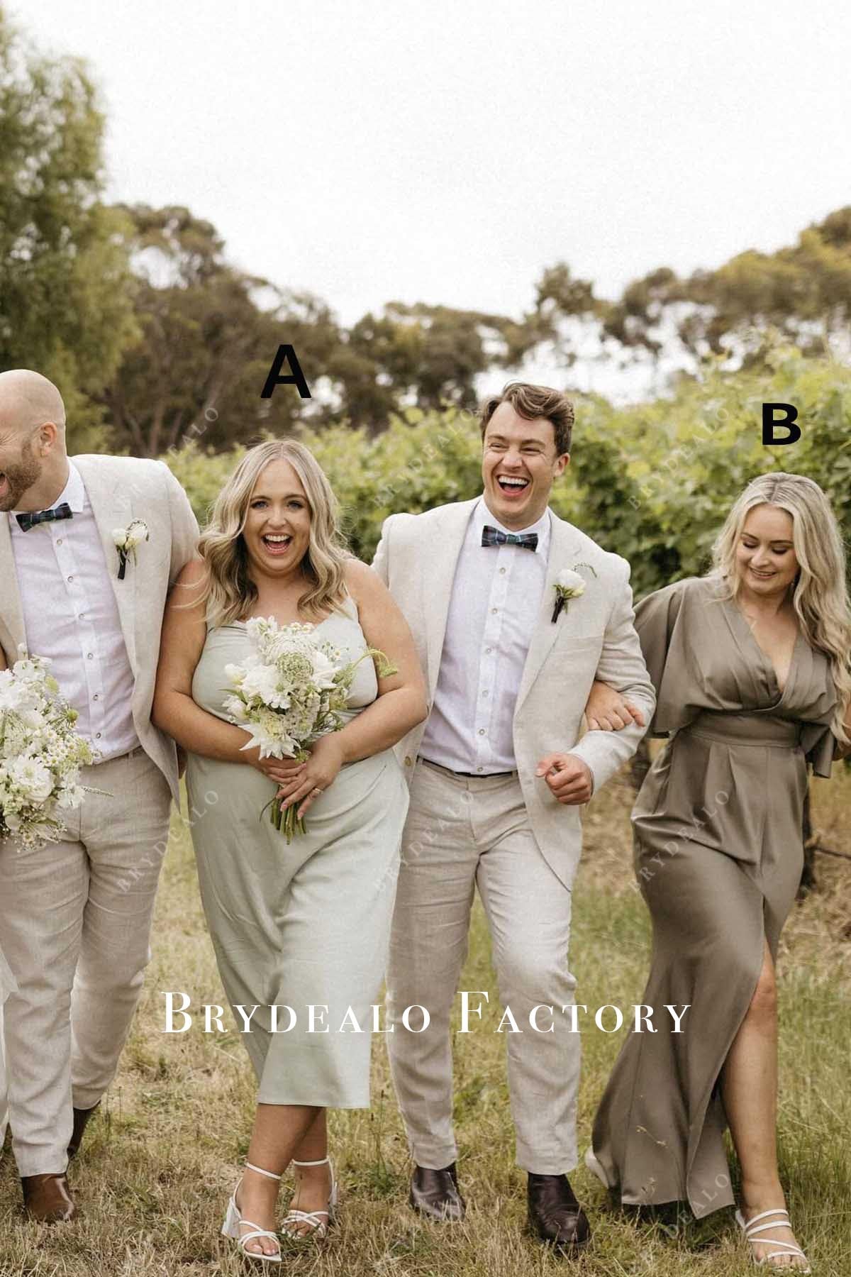 v neck mismatched bridesmaid dresses