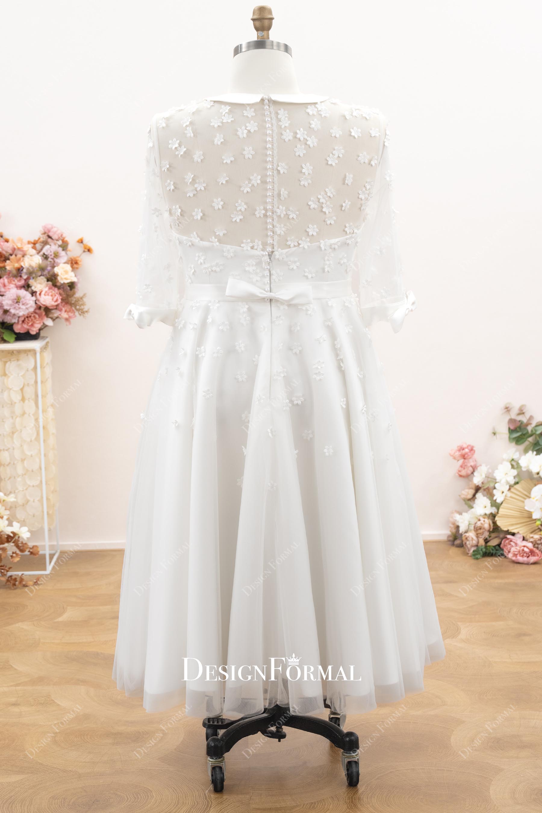 vintage a line tea length bridal dress