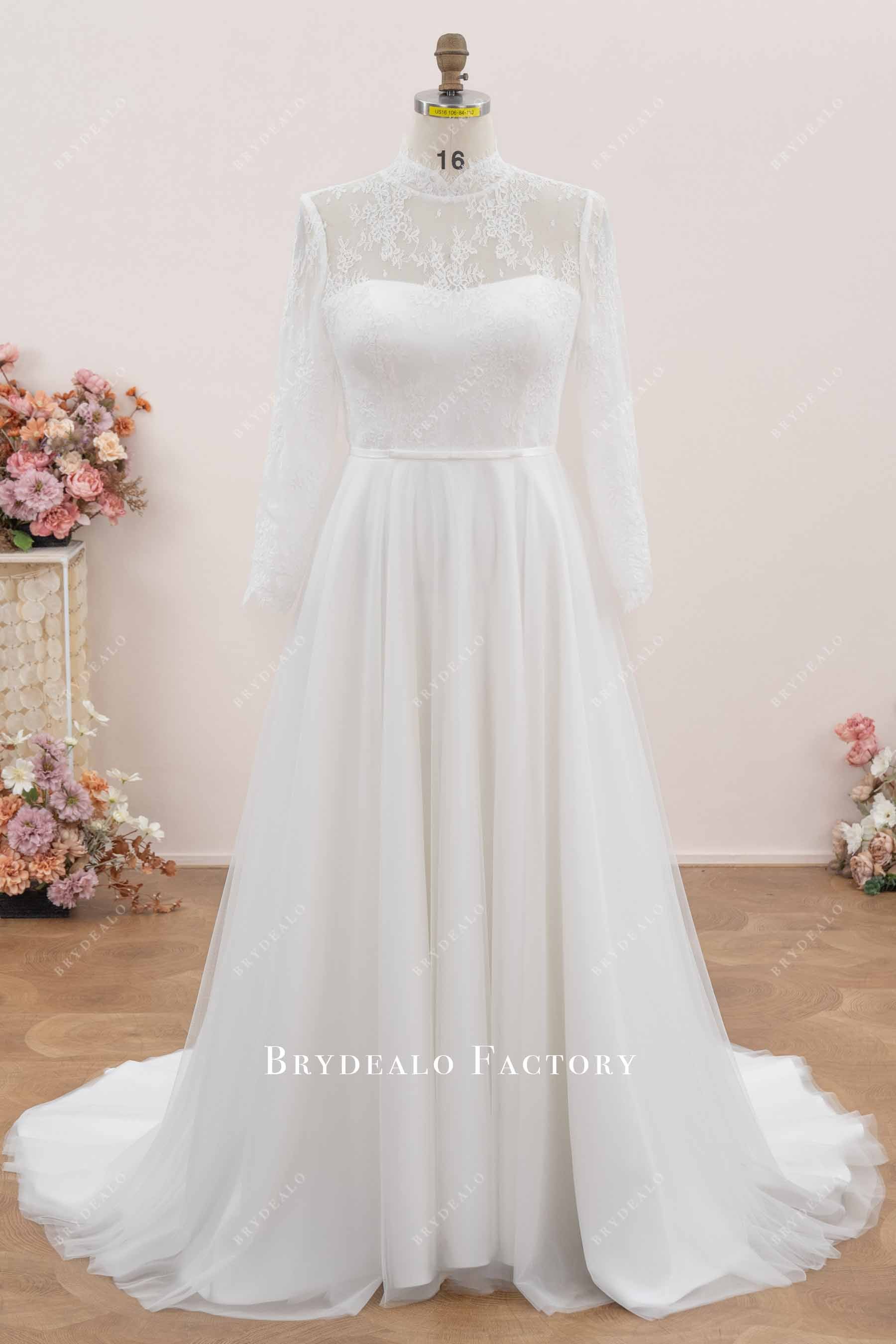 High Neck Lace Elegant A-line Classic Wedding Dress