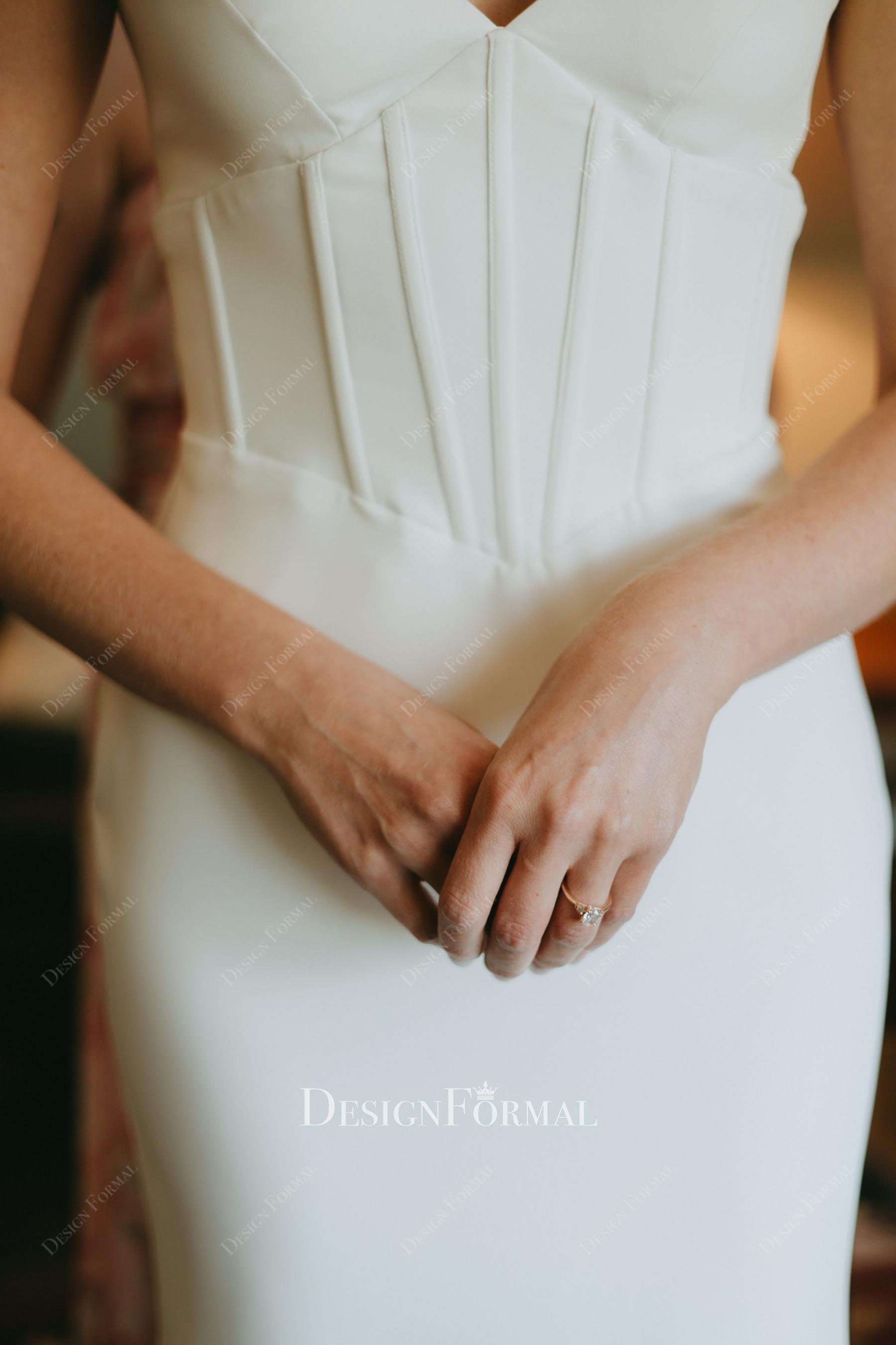 Custom Corset Ivory Crepe Basque Waist Bridal Gown