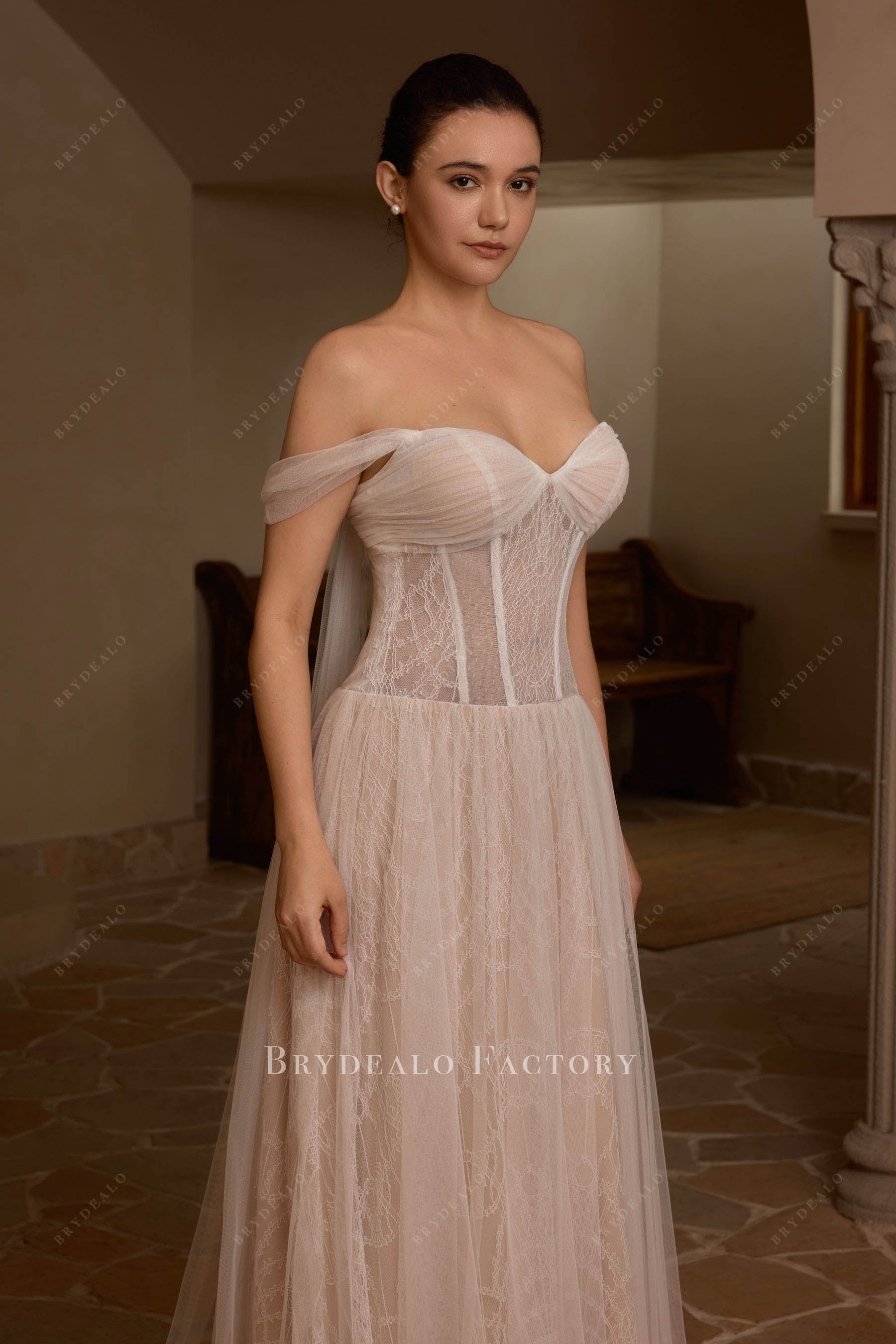 visible boning lace wedding dress