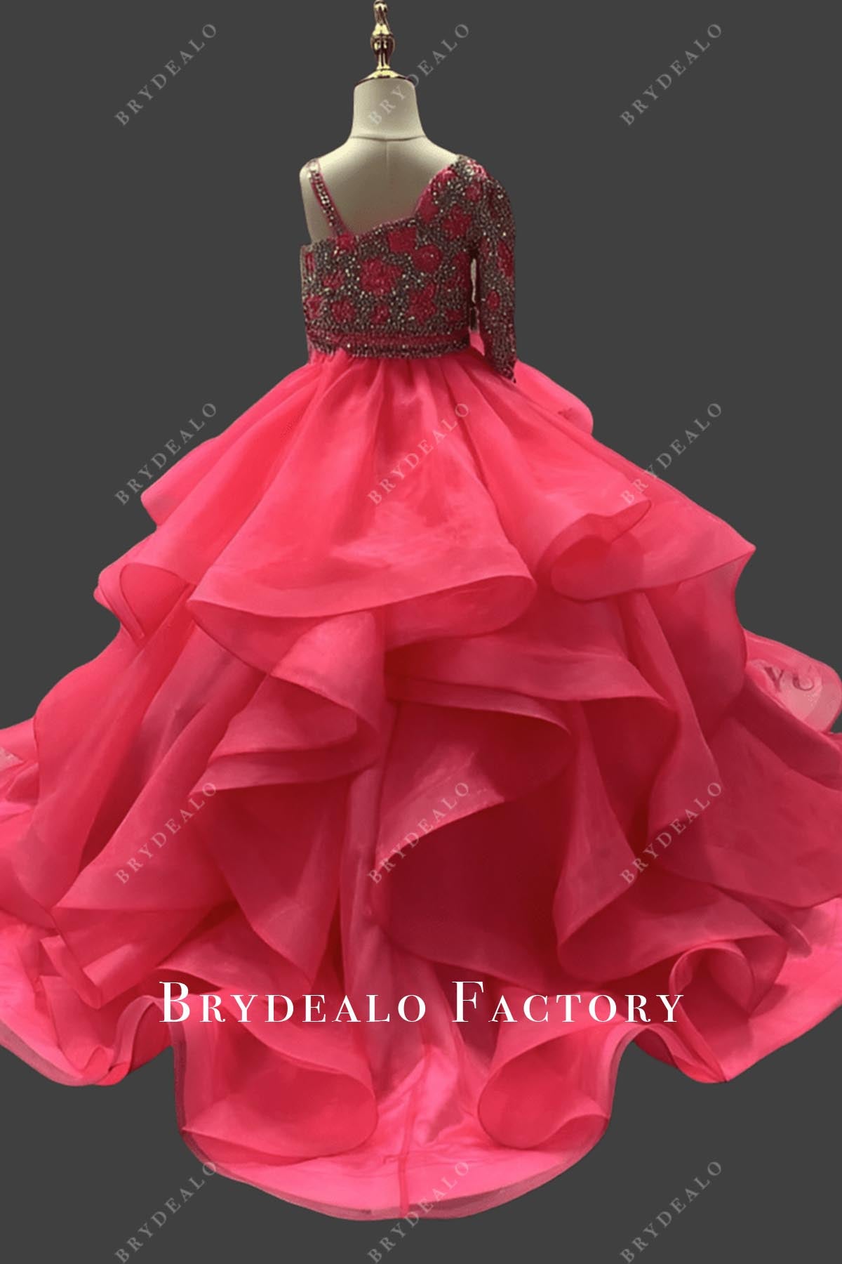 watermelon court train pageant dress