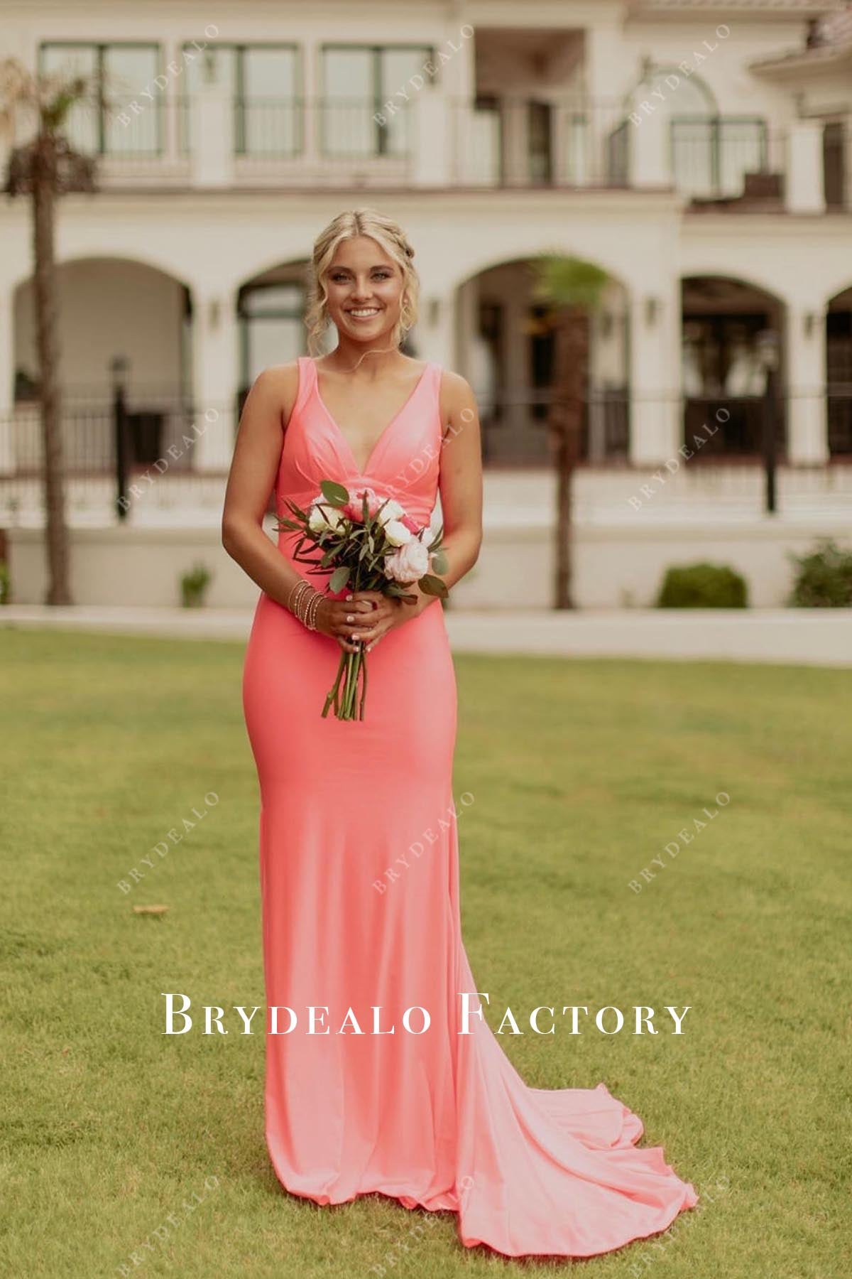 watermelon mermaid prom dress