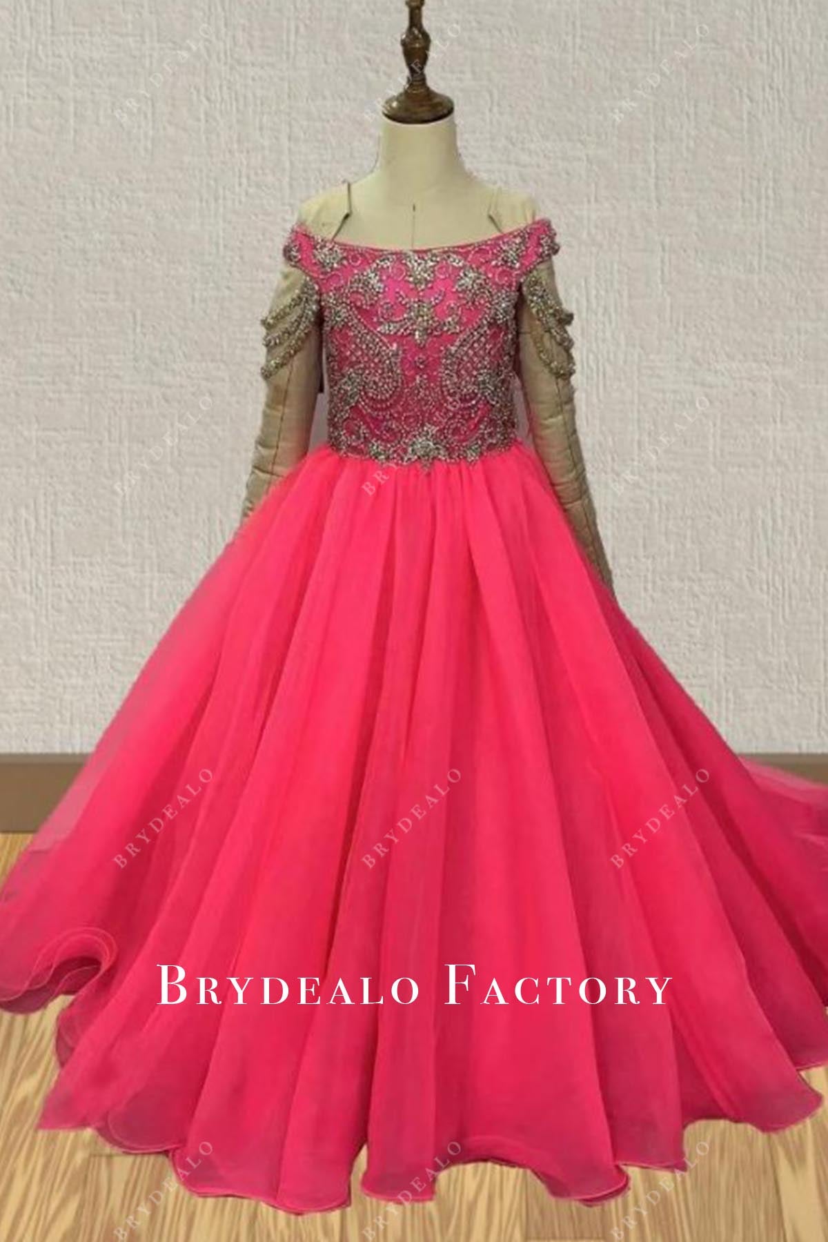 Crystals Off Shoulder Watermelon A-Line Pageant Dress Crystals Off Shoulder Watermelon A-Line Pageant Dress