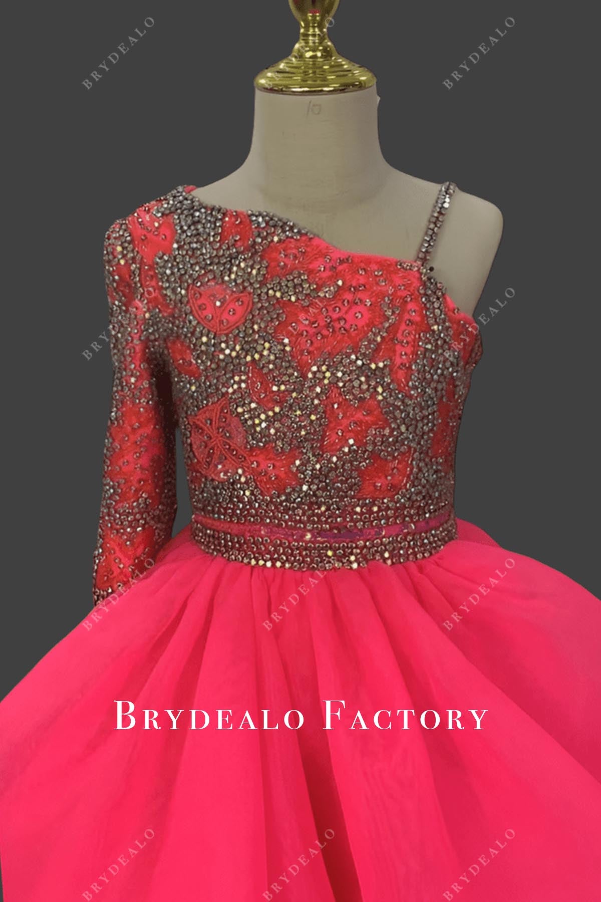 watermelon one sleeve pageant dress